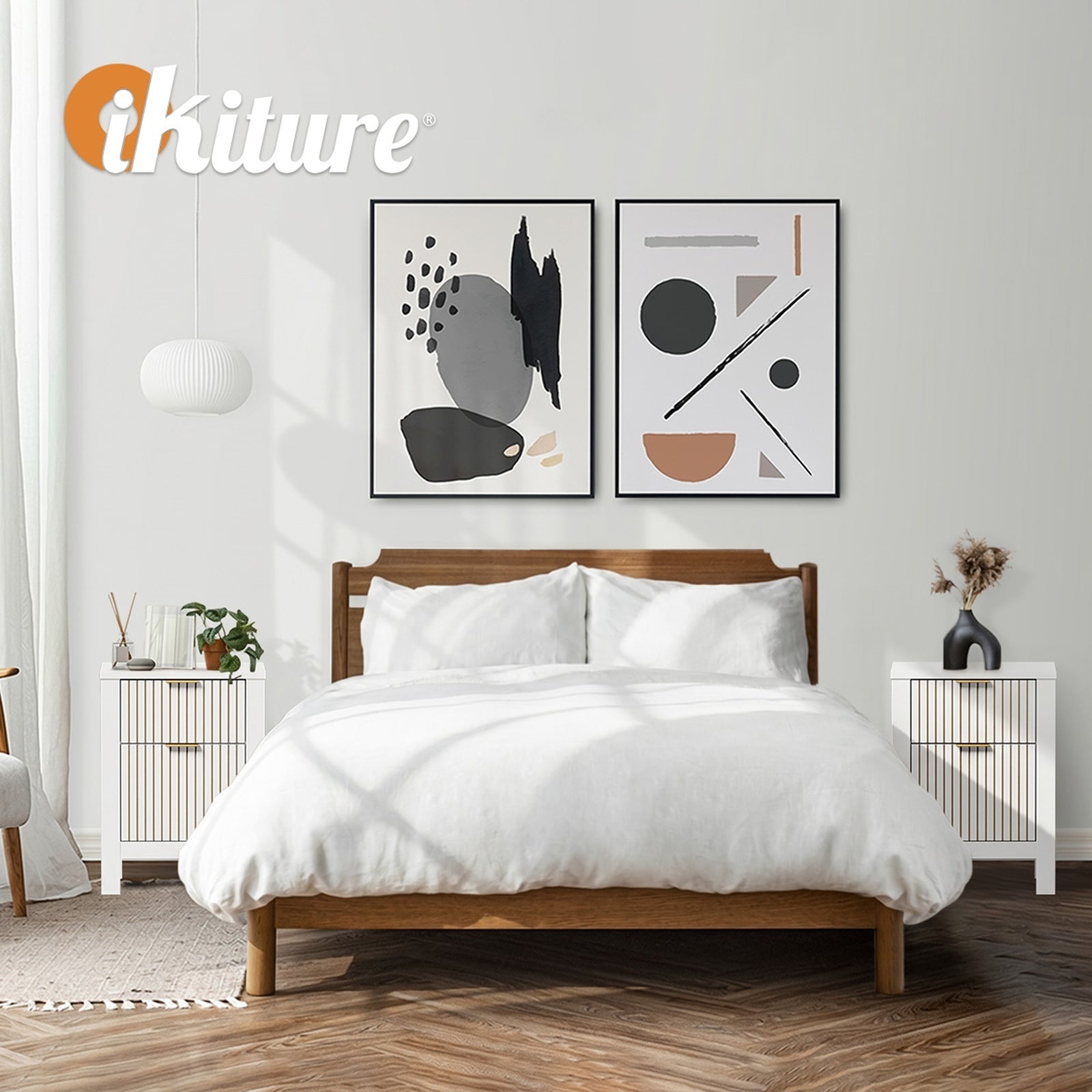 Oikiture Modern Bedside Table Nightstand Drawer Shelf Door Cabinet
