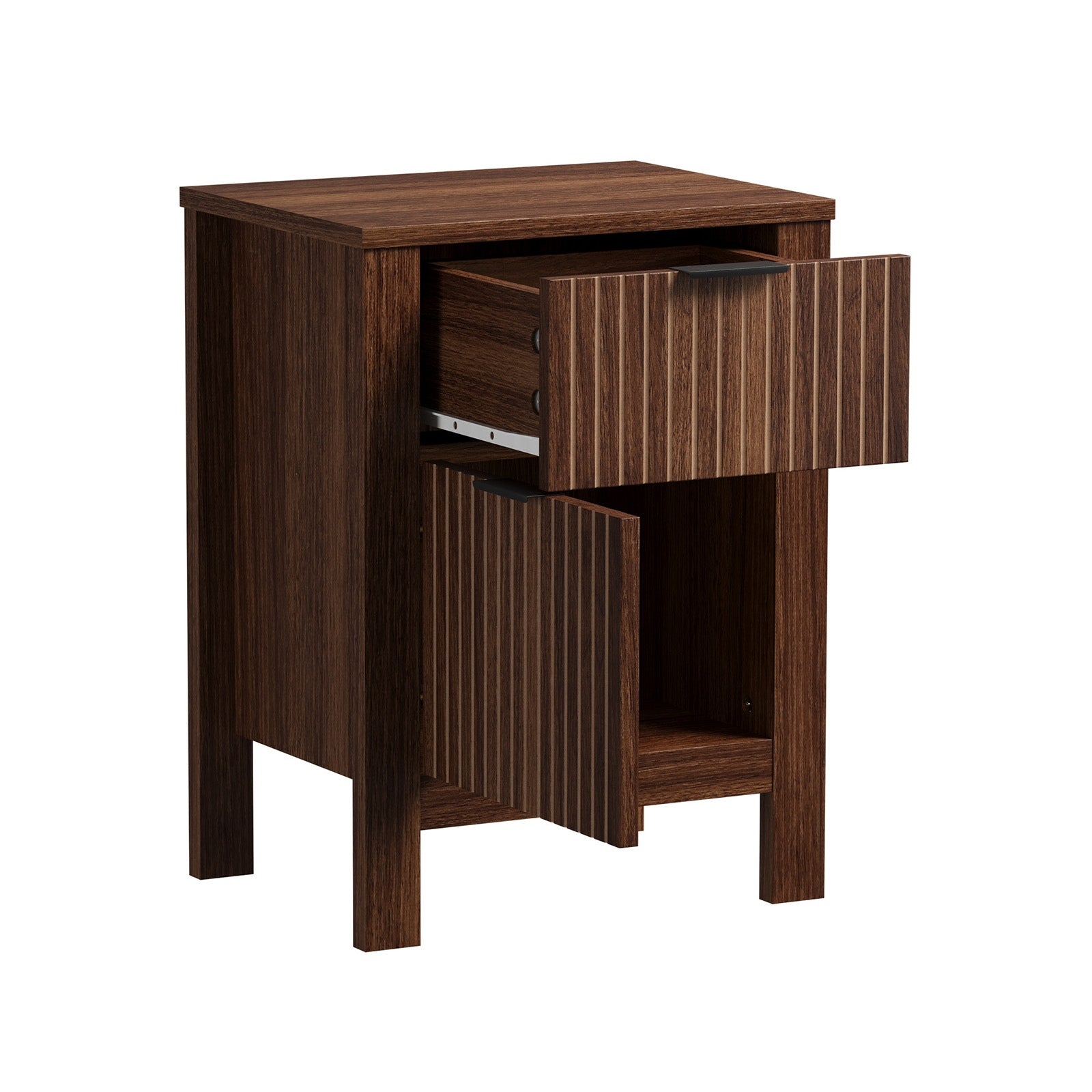 Oikiture Modern Bedside Table Nightstand Drawer Shelf Door Cabinet