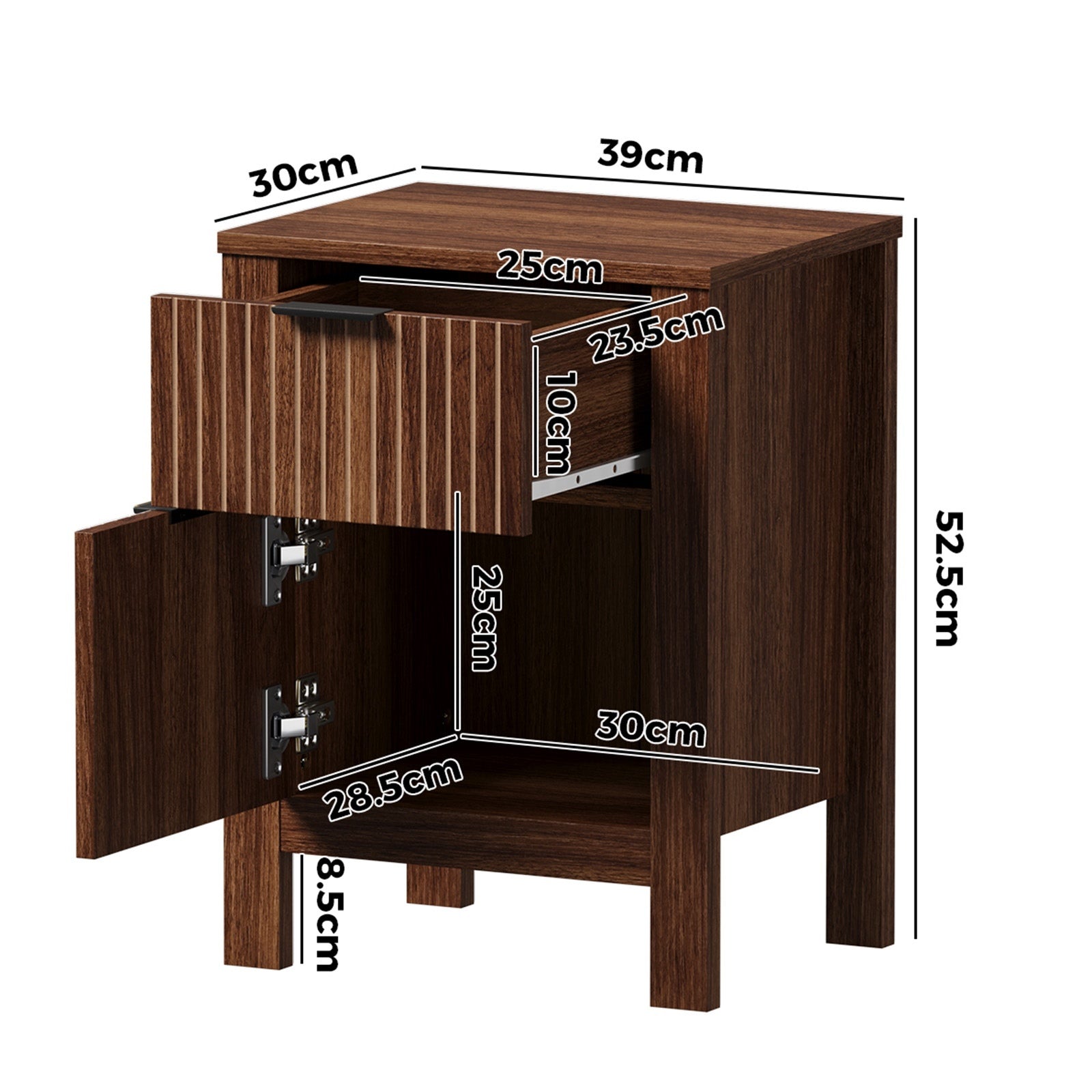 Oikiture Modern Bedside Table Nightstand Drawer Shelf Door Cabinet