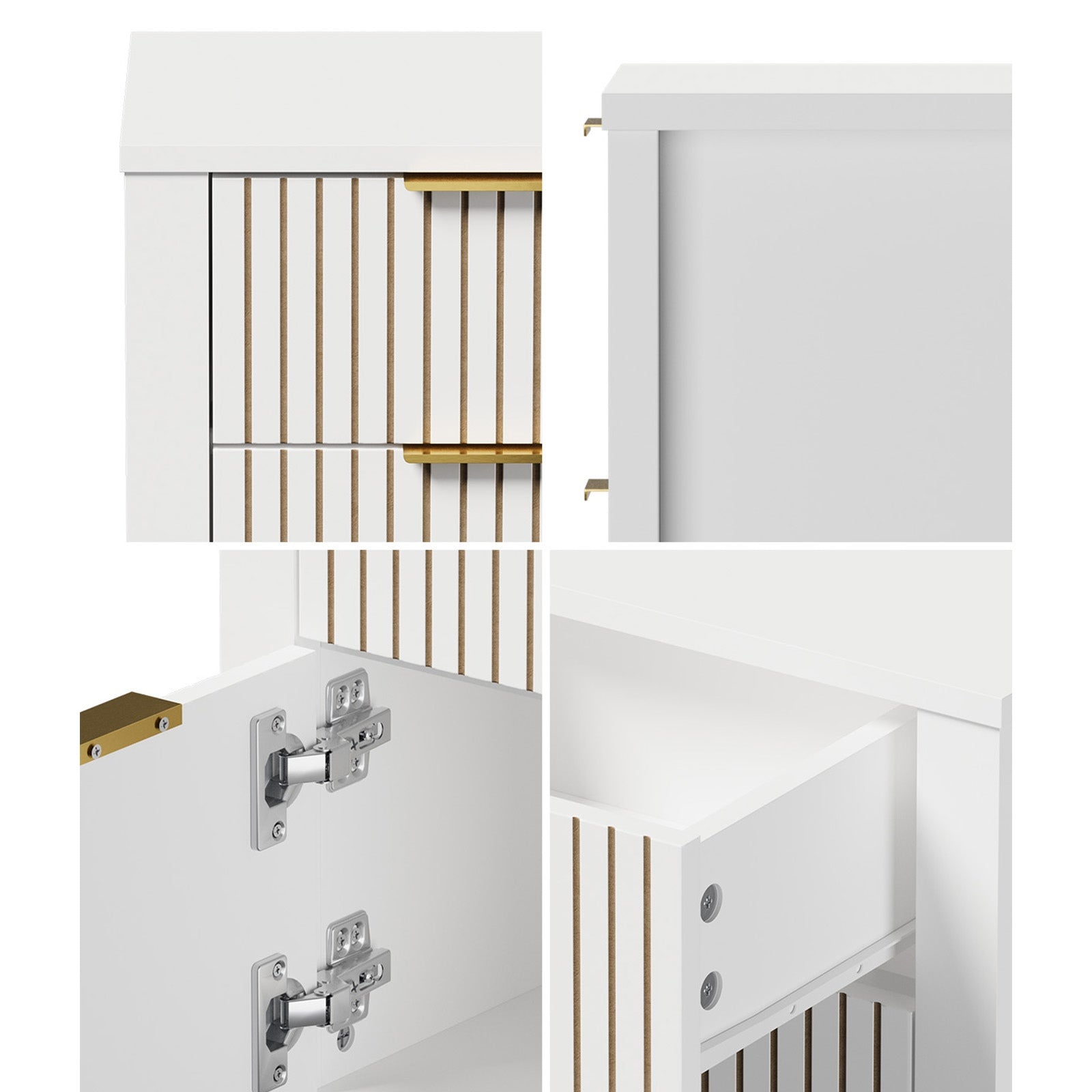 Oikiture Modern Bedside Table Nightstand Drawer Shelf Door Cabinet White