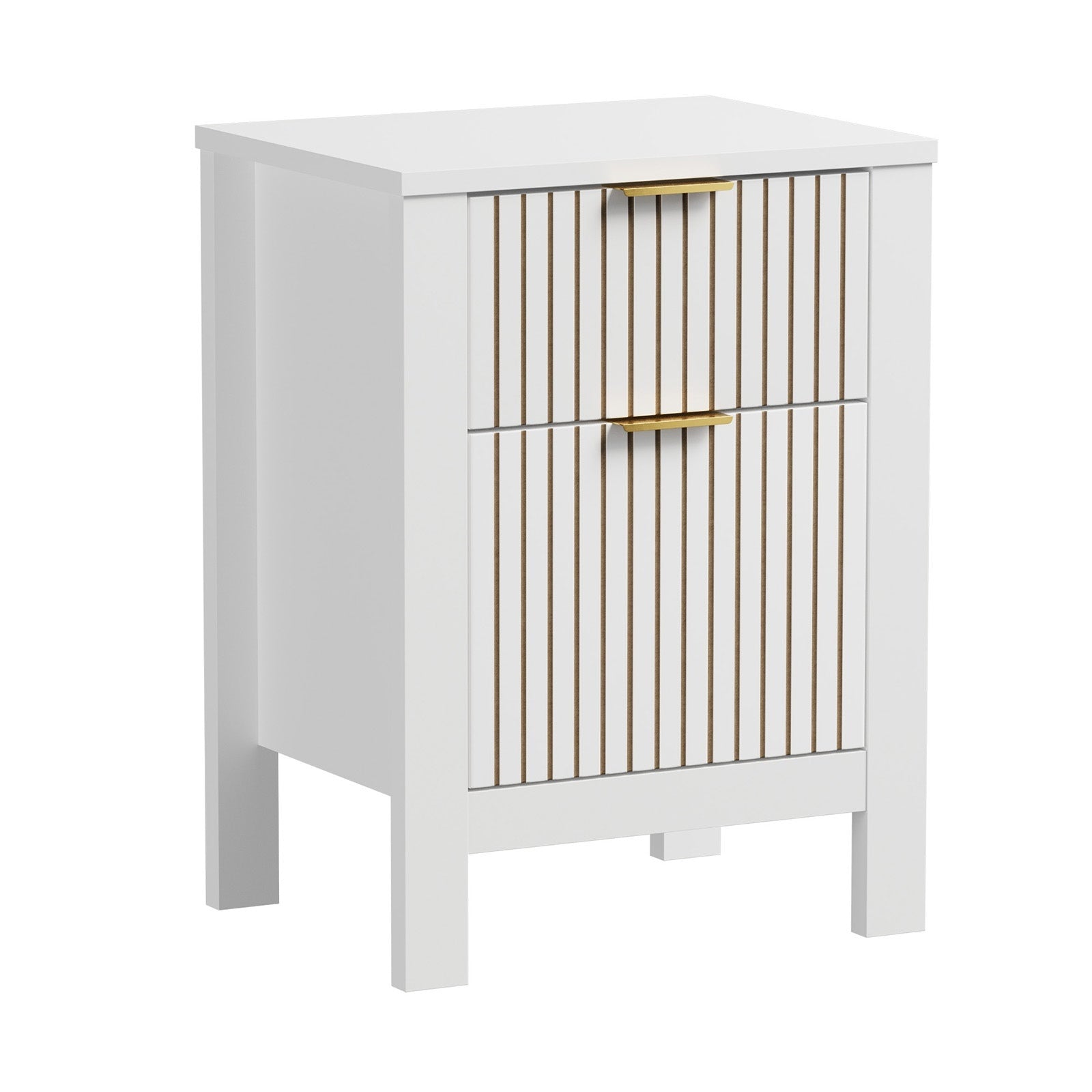 Oikiture 2pc Modern Bedside Table Nightstand Drawer Shelf Door Cabinet White