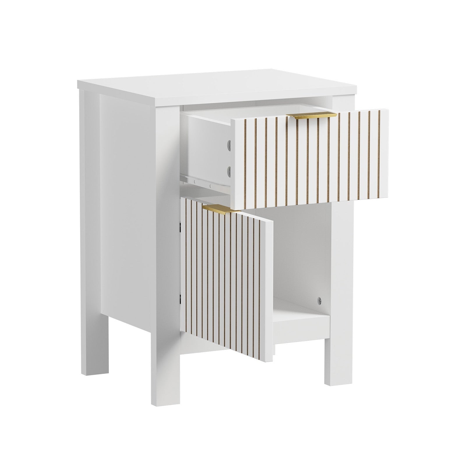 Oikiture 2pc Modern Bedside Table Nightstand Drawer Shelf Door Cabinet White