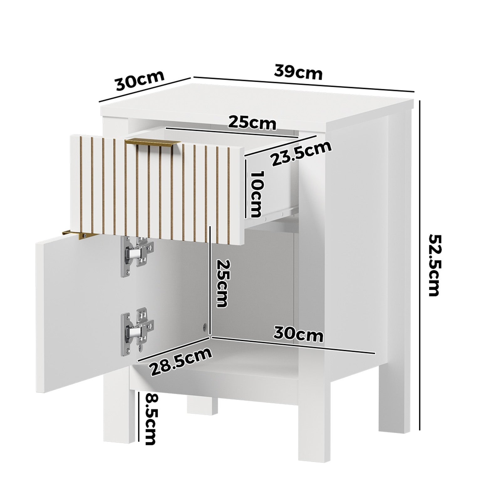 Oikiture 2pc Modern Bedside Table Nightstand Drawer Shelf Door Cabinet White