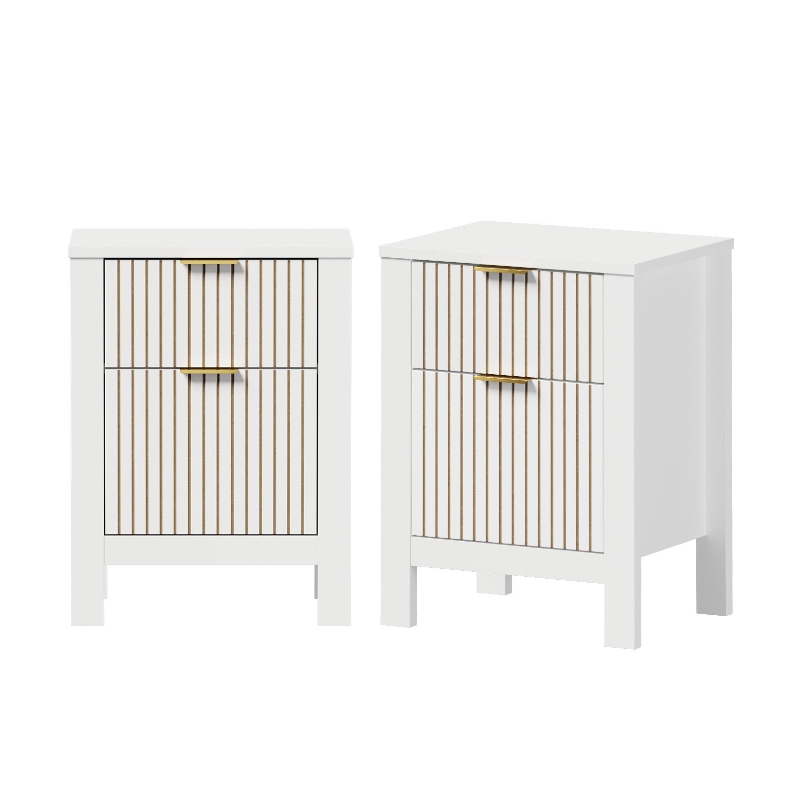 Oikiture 2pc Modern Bedside Table Nightstand Drawer Shelf Door Cabinet White