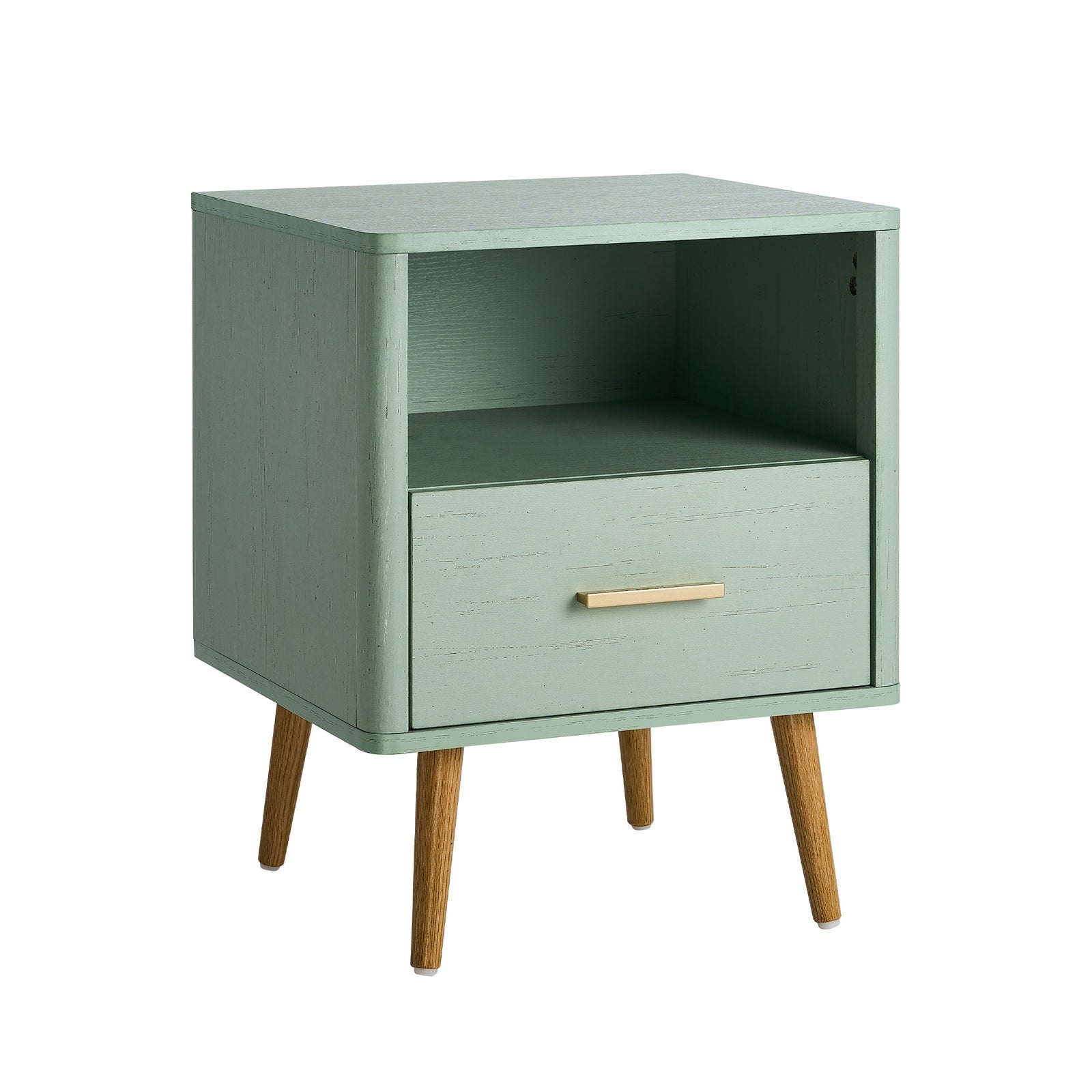 Oikiture Bedside Table 1 Drawer Open Shelf Side End Tables Nightstand Green - Sunyee