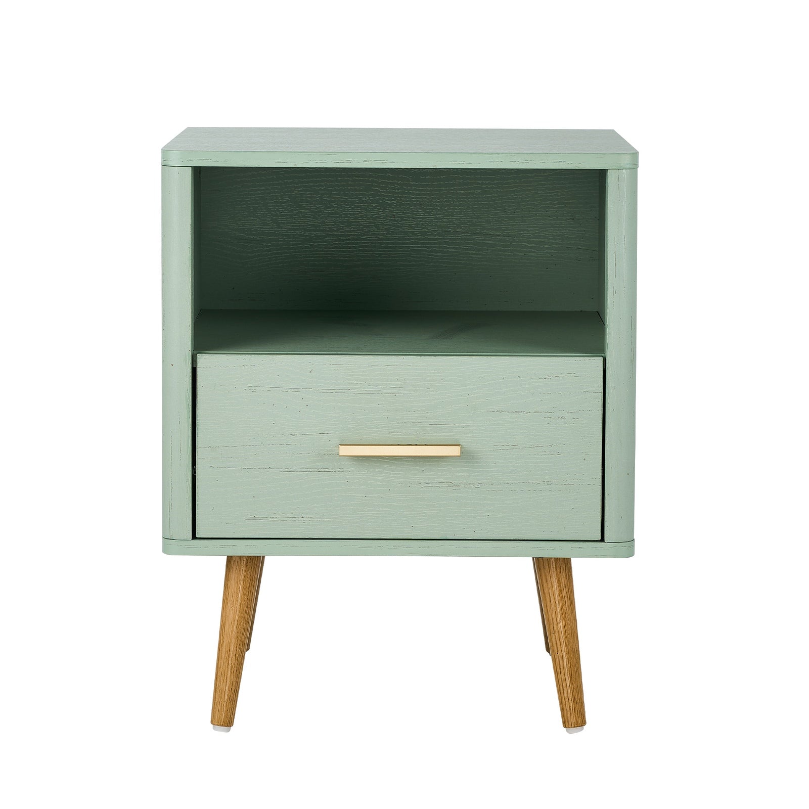 Oikiture Bedside Table 1 Drawer Open Shelf Side End Tables Nightstand Green - Sunyee