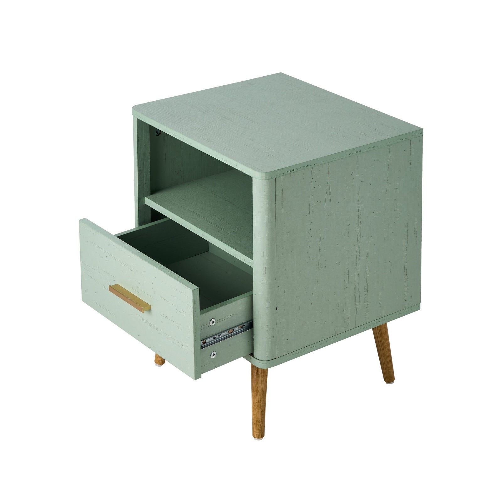Oikiture Bedside Table 1 Drawer Open Shelf Side End Tables Nightstand Green - Sunyee