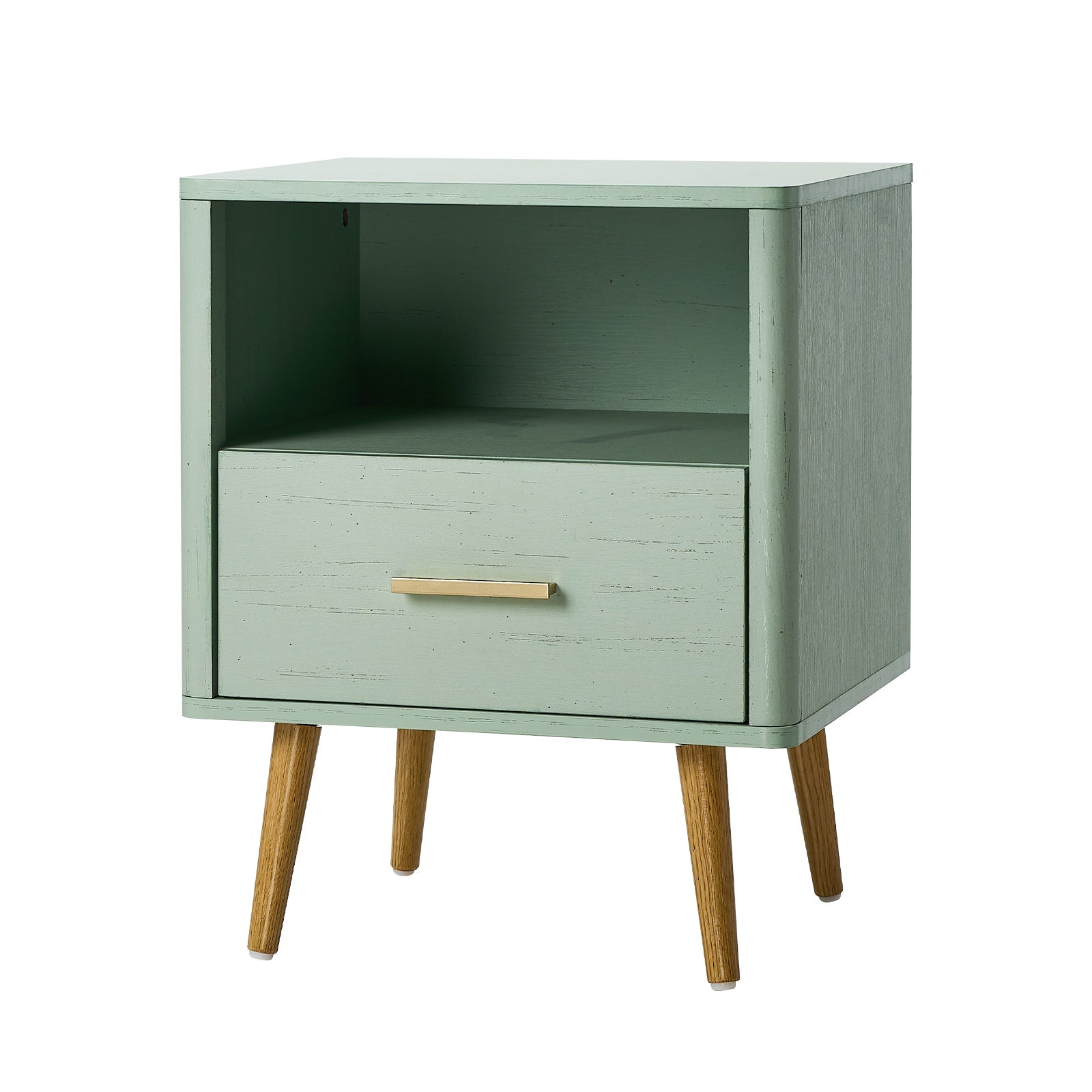 Oikiture Bedside Table 1 Drawer Open Shelf Side End Tables Nightstand Green - Sunyee