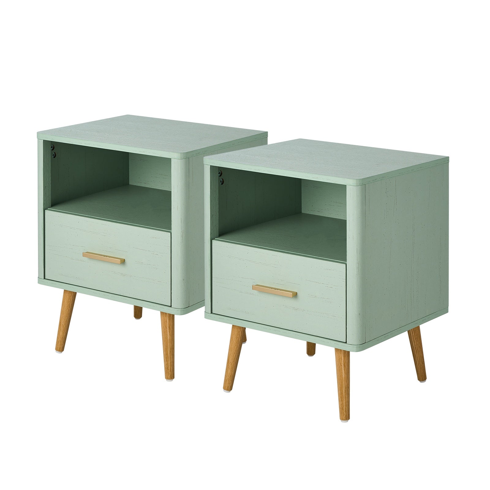 Oikiture 2x Bedside Table 1 Drawer Open Shelf Side End Tables Nightstand Green - Sunyee