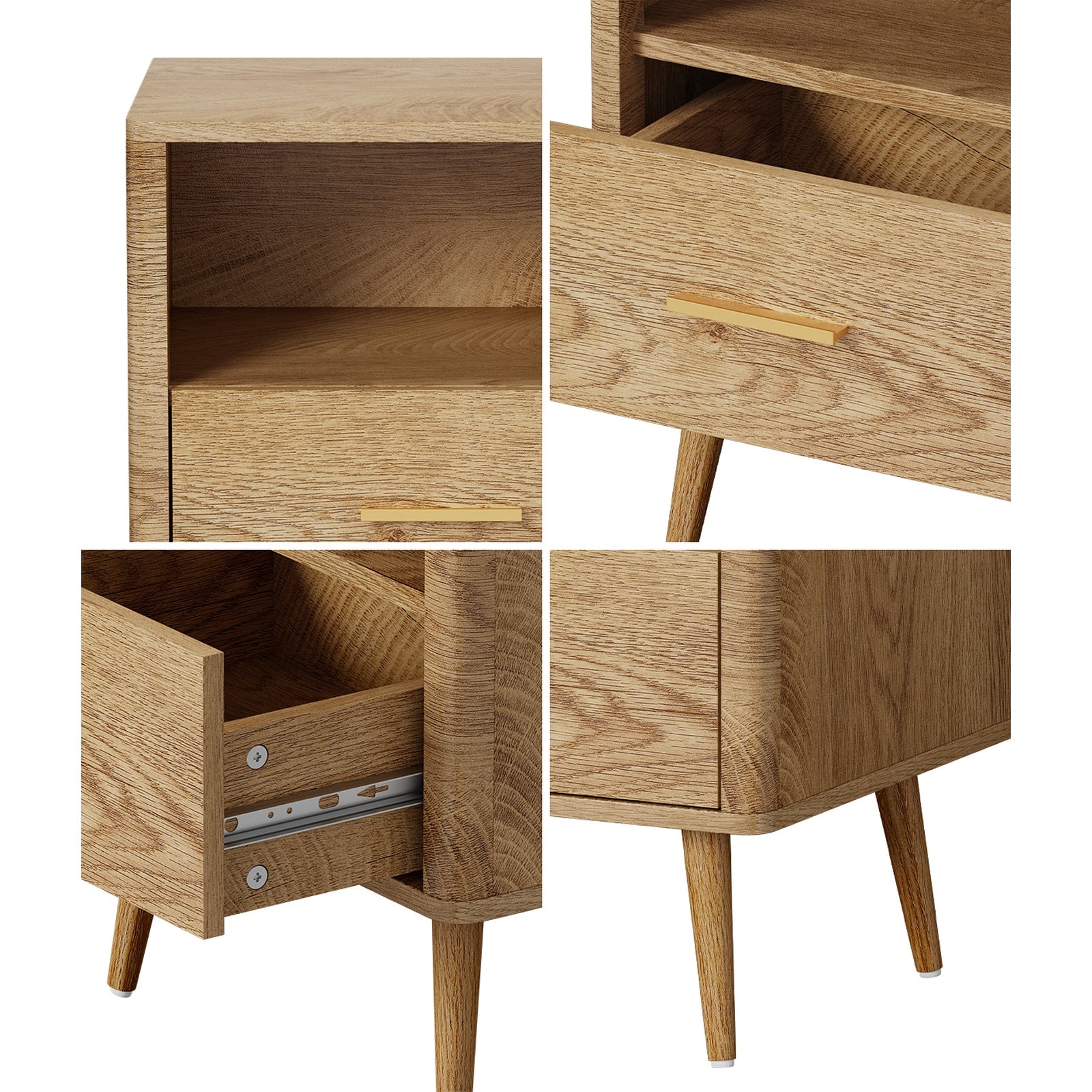 Oikiture Bedside Table 1 Drawer Open Shelf Side End Tables Nightstand Natural - Sunyee