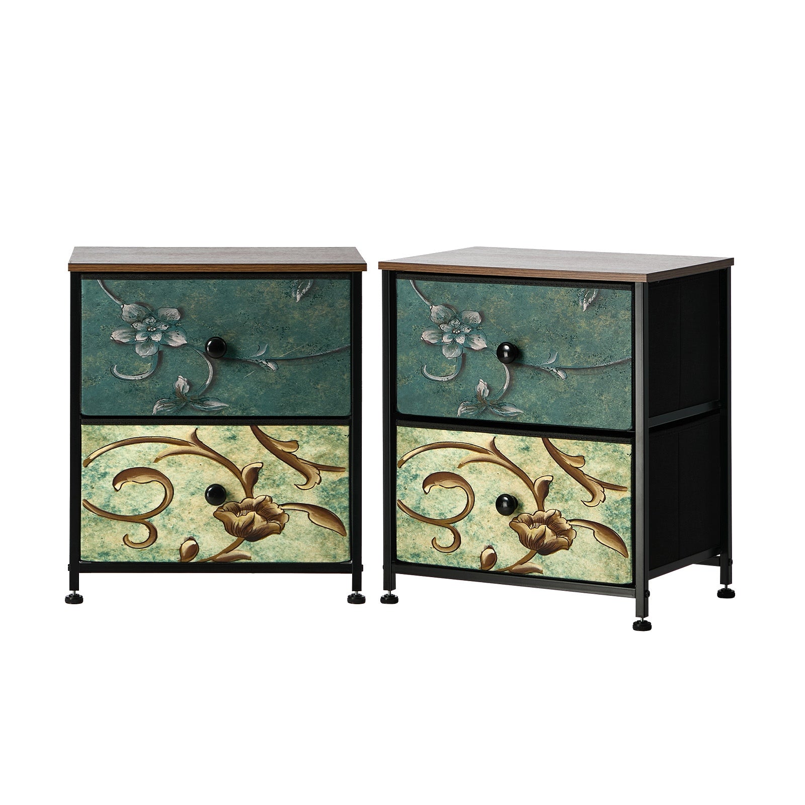 Oikiture 2pc Bedside Tables Fabric Storage Cabinet 2 Drawers Dresser Nightstand - Sunyee