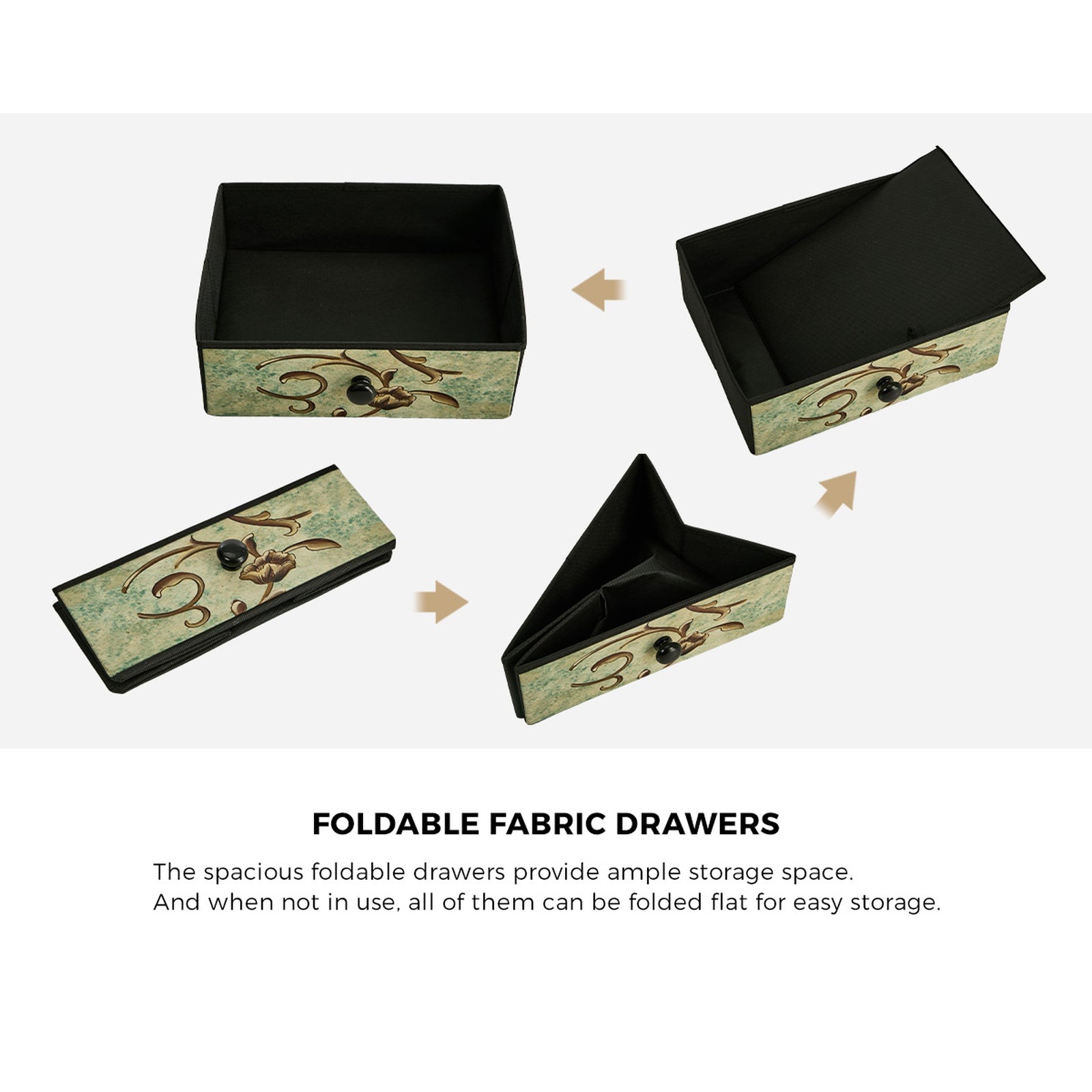 Oikiture Bedside Table Fabric Nightstand 3 Drawers Retro End Table Shelf - Sunyee