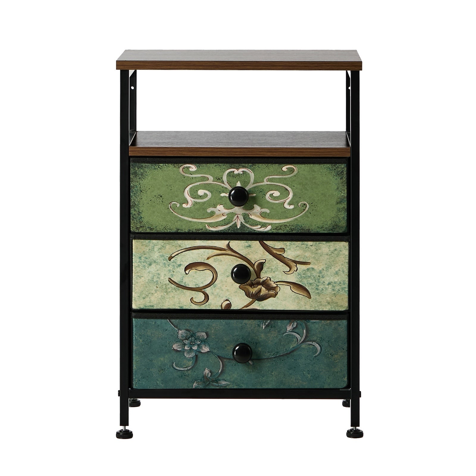 Oikiture 2pc Bedside Tables Fabric Nightstand 3 Drawers Retro End Table Shelf - Sunyee