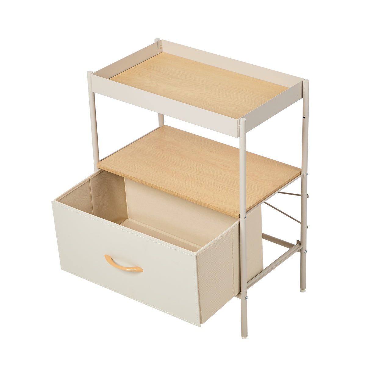 Oikiture 2pc Fabric Bedside Table Single Drawer Open Shelf Nightstand Beige