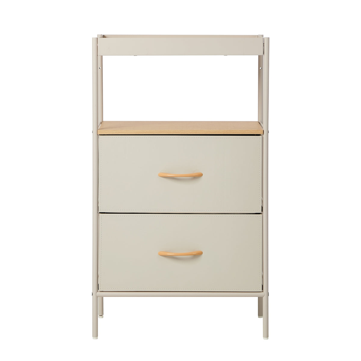 Oikiture 2pc Fabric Bedside Table 2 Drawer Open Shelf Nightstand Beige