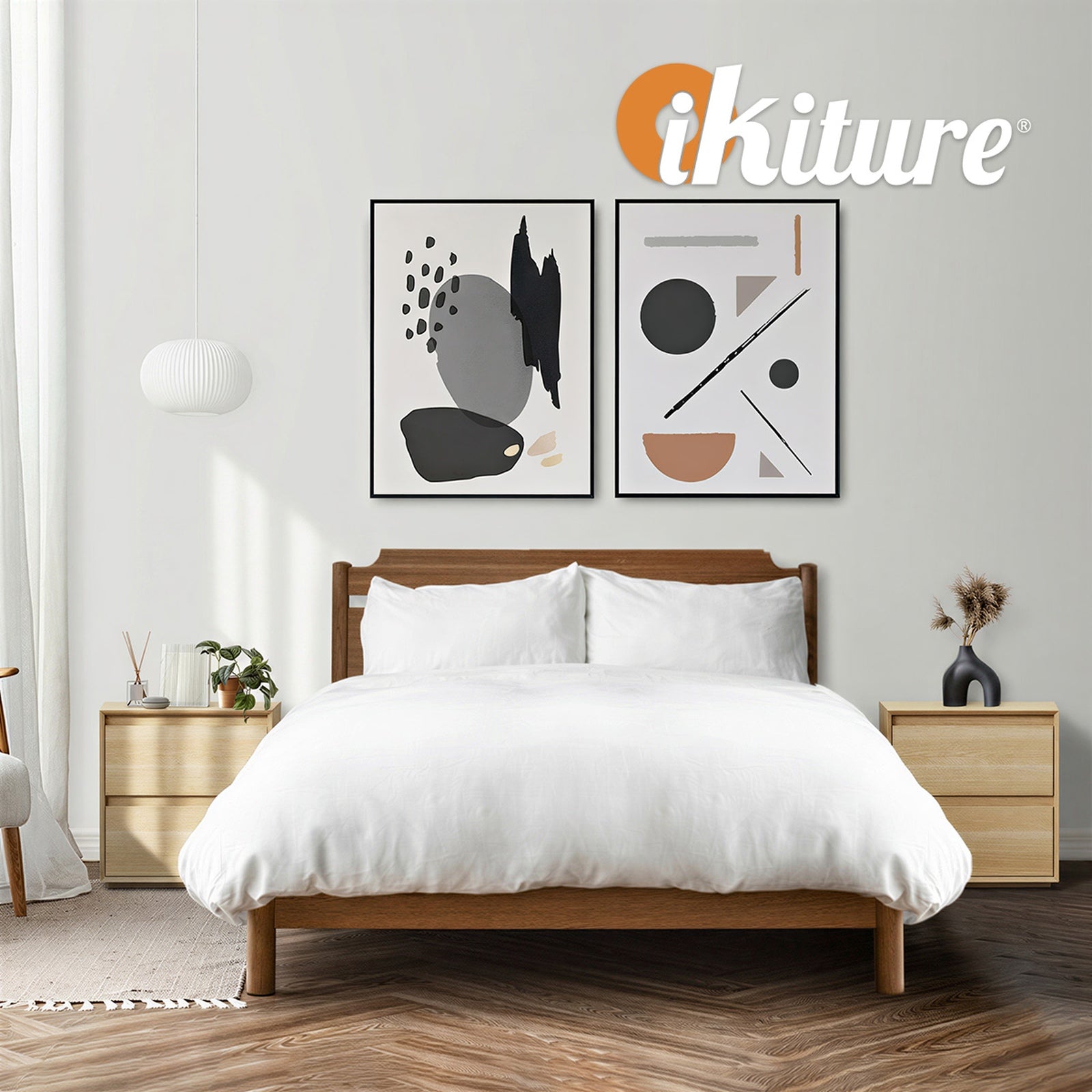 Oikiture 2pc Bedside Table 2 Drawers Bedroom Nightstand Handle-Free Natural