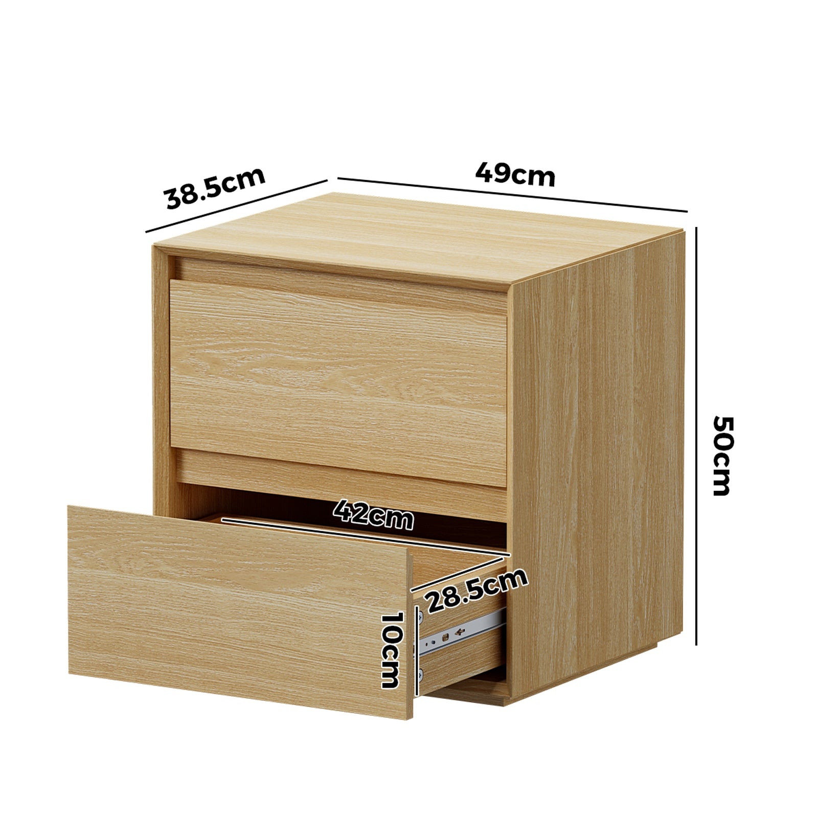 Oikiture 2pc Bedside Table 2 Drawers Bedroom Nightstand Handle-Free Natural