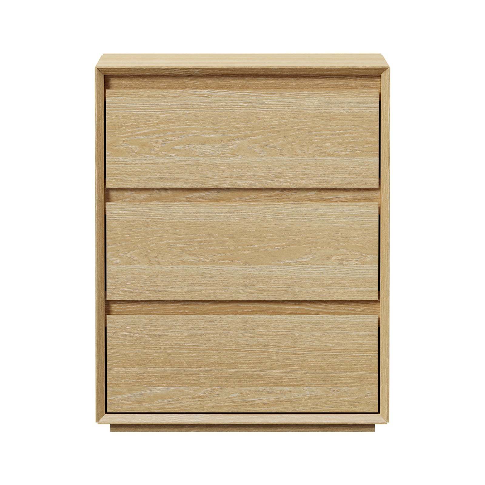 Oikiture Bedside Table 3 Drawers Nightstand Side Storage Handle-Free Natural