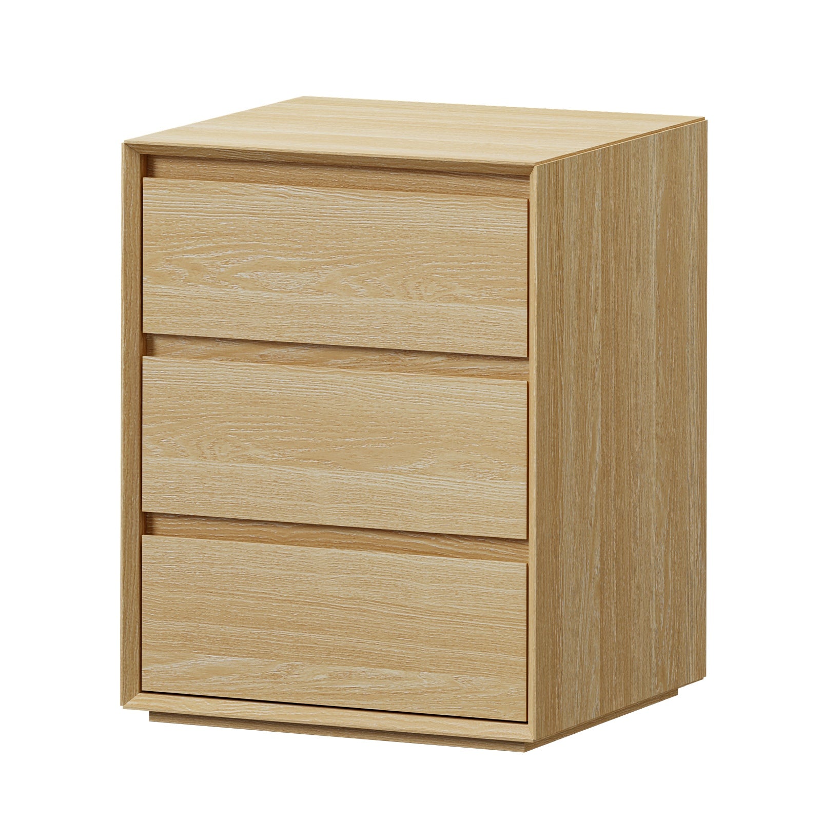 Oikiture Bedside Table 3 Drawers Nightstand Side Storage Handle-Free Natural