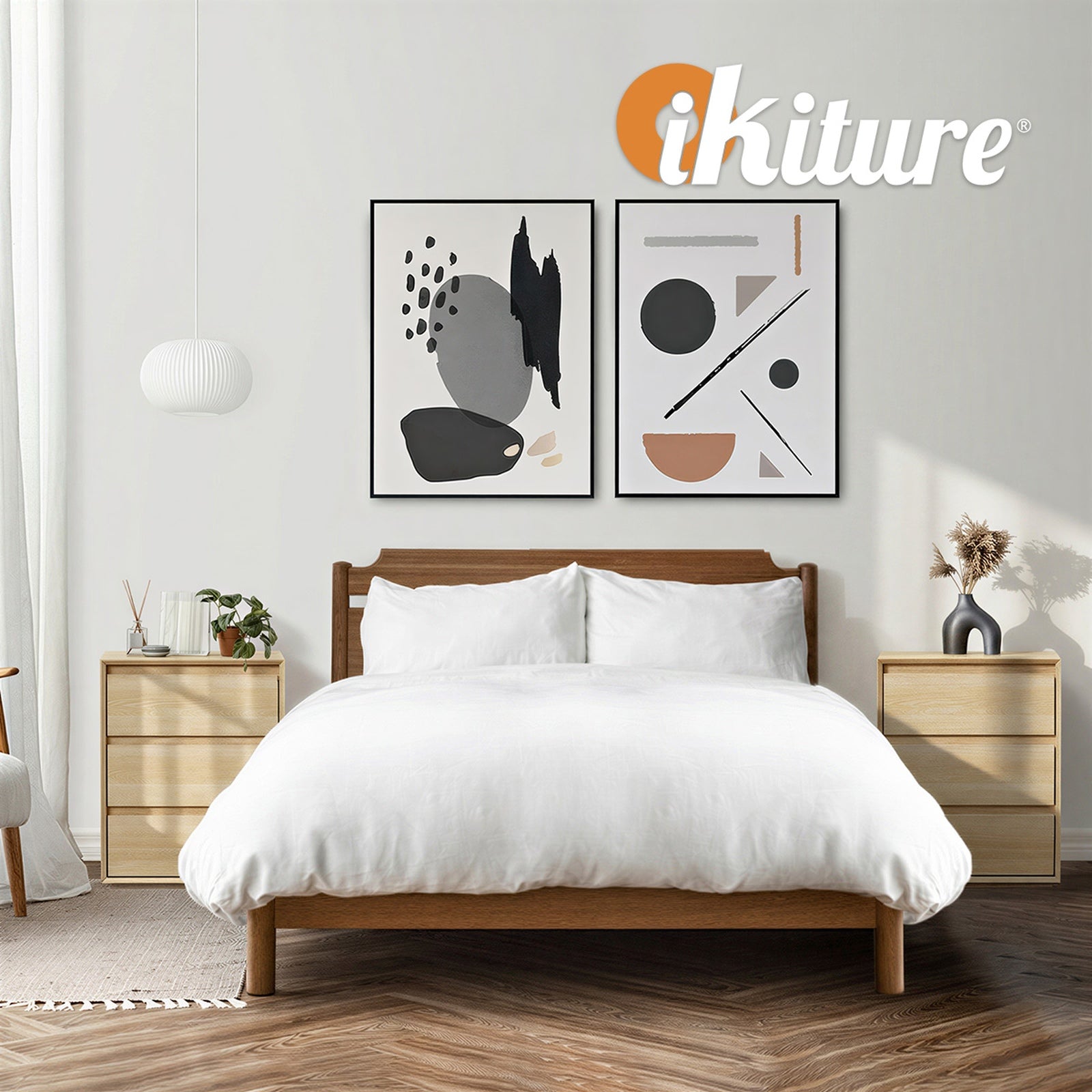 Oikiture 2pc Bedside Table 3 Drawers Nightstand Side Storage Handle-Free Natural