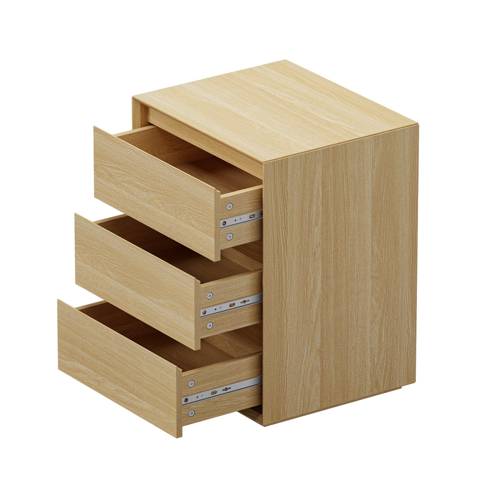 Oikiture 2pc Bedside Table 3 Drawers Nightstand Side Storage Handle-Free Natural