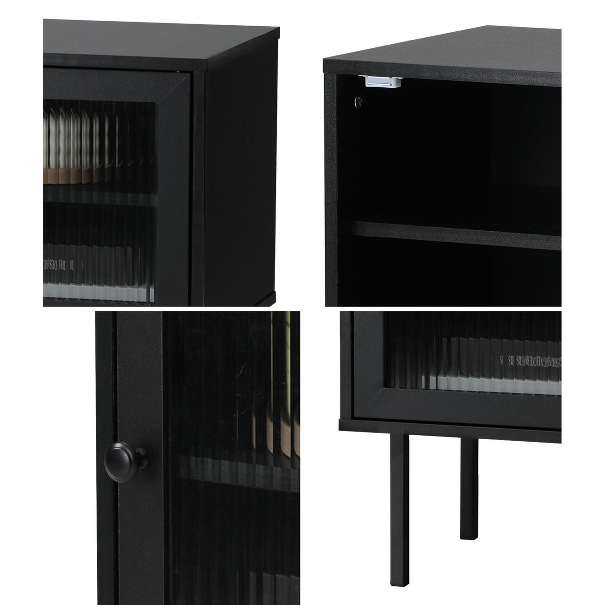 Oikiture 2X Bedside Tables Cabinet Storage Nightstand Glass Door Bedroom Black - Sunyee