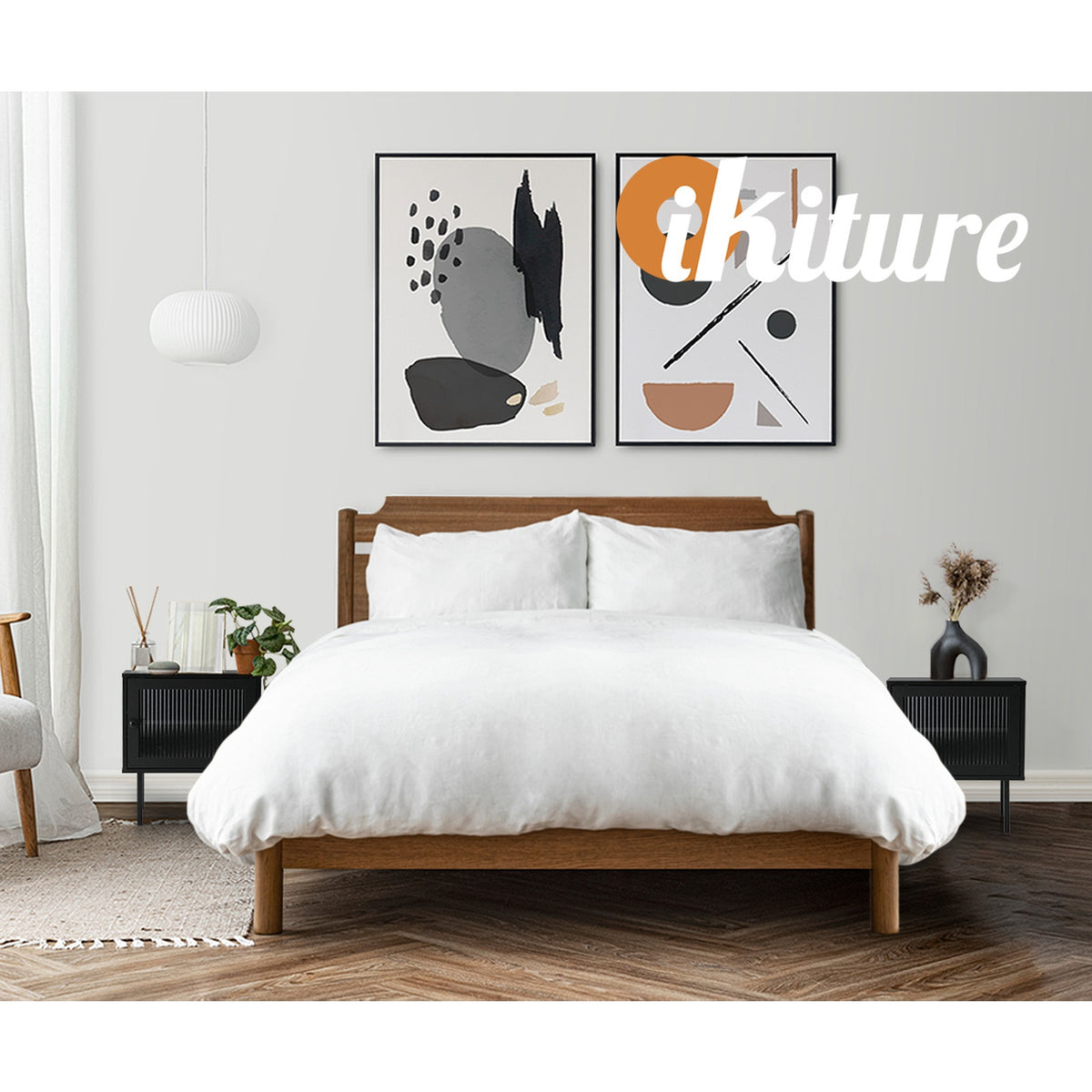 Oikiture 2X Bedside Tables Cabinet Storage Nightstand Glass Door Bedroom Black - Sunyee