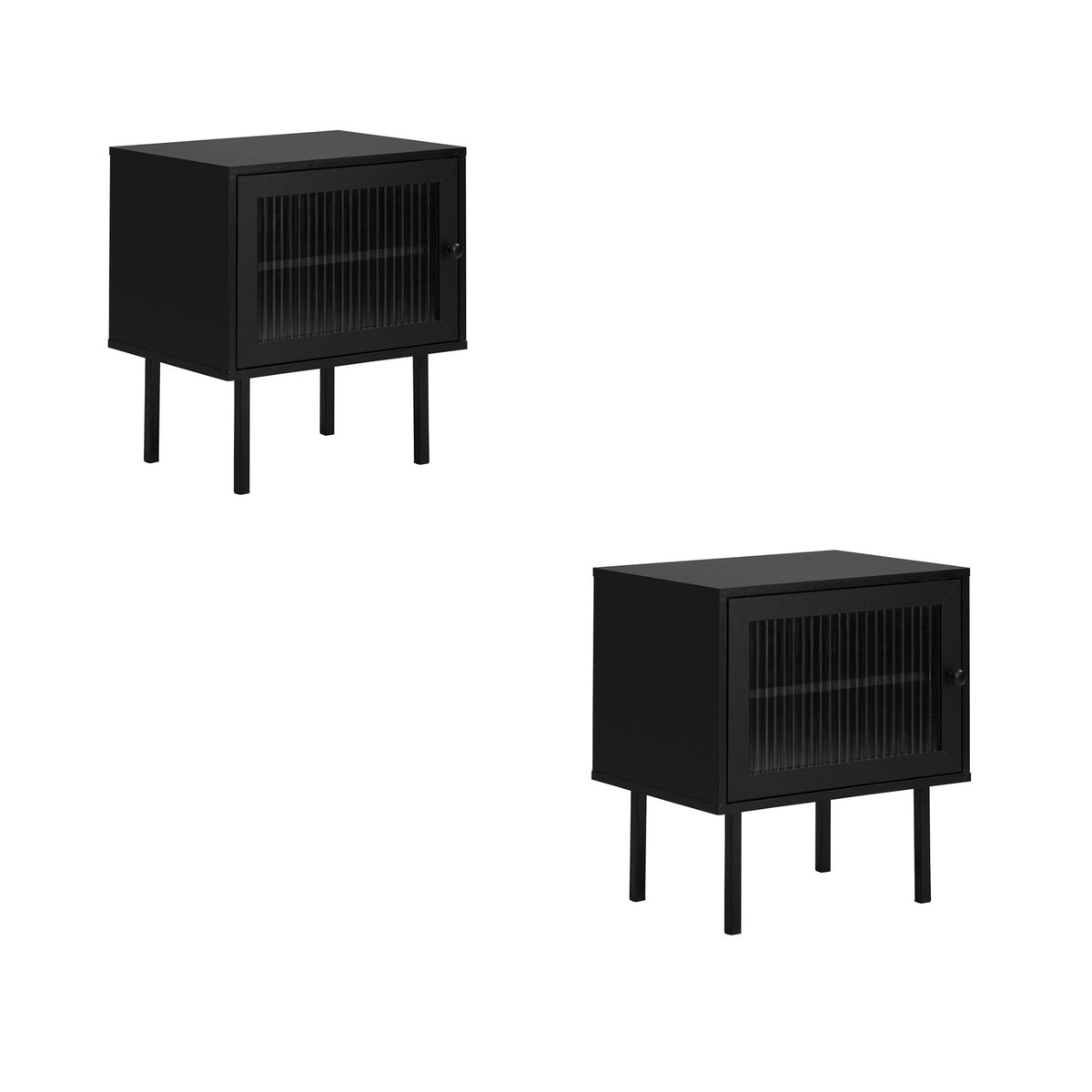 Oikiture 2X Bedside Tables Cabinet Storage Nightstand Glass Door Bedroom Black - Sunyee