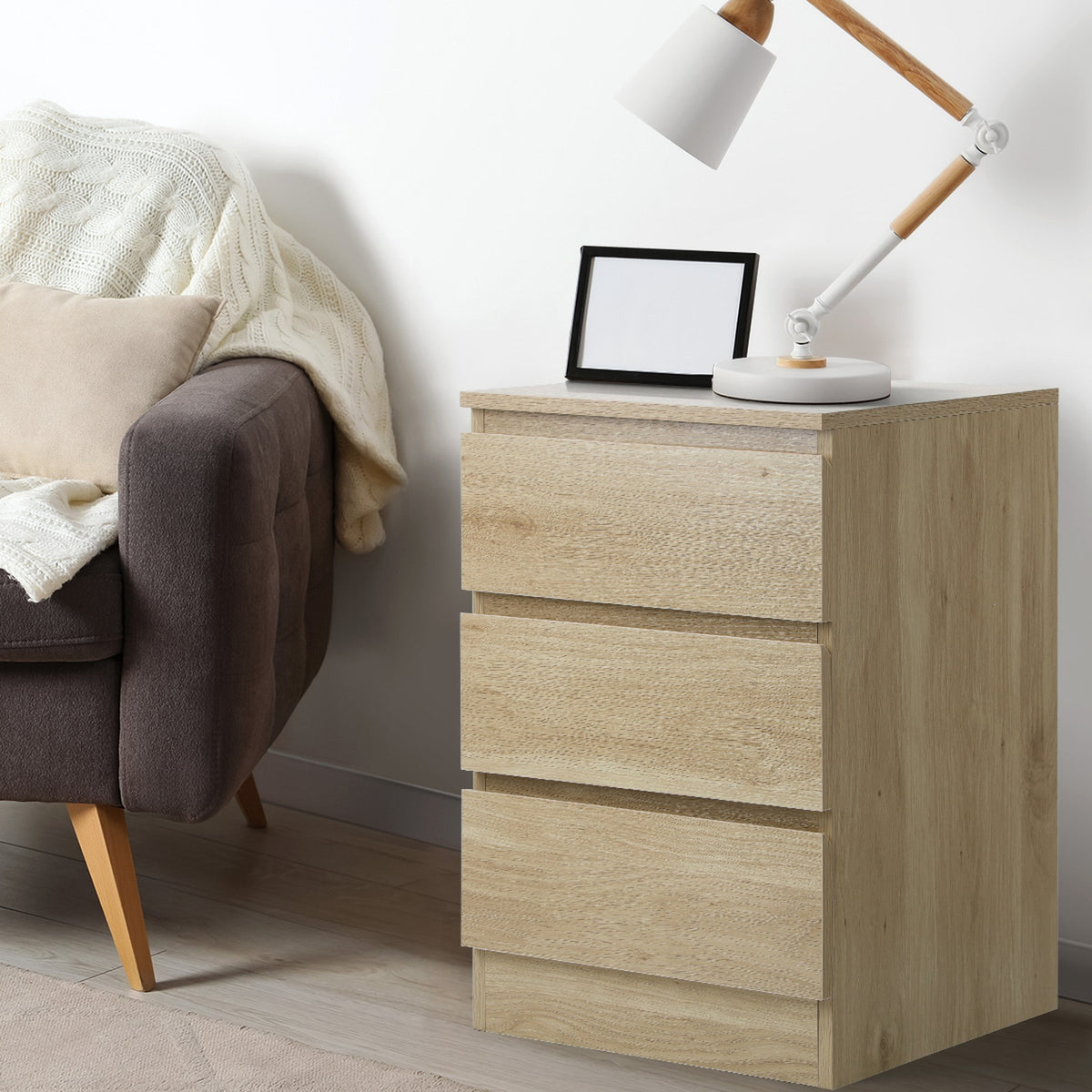 Oikiture Bedside Table 3 Drawers Side Tables Storage Cabinet Nightstand - Sunyee