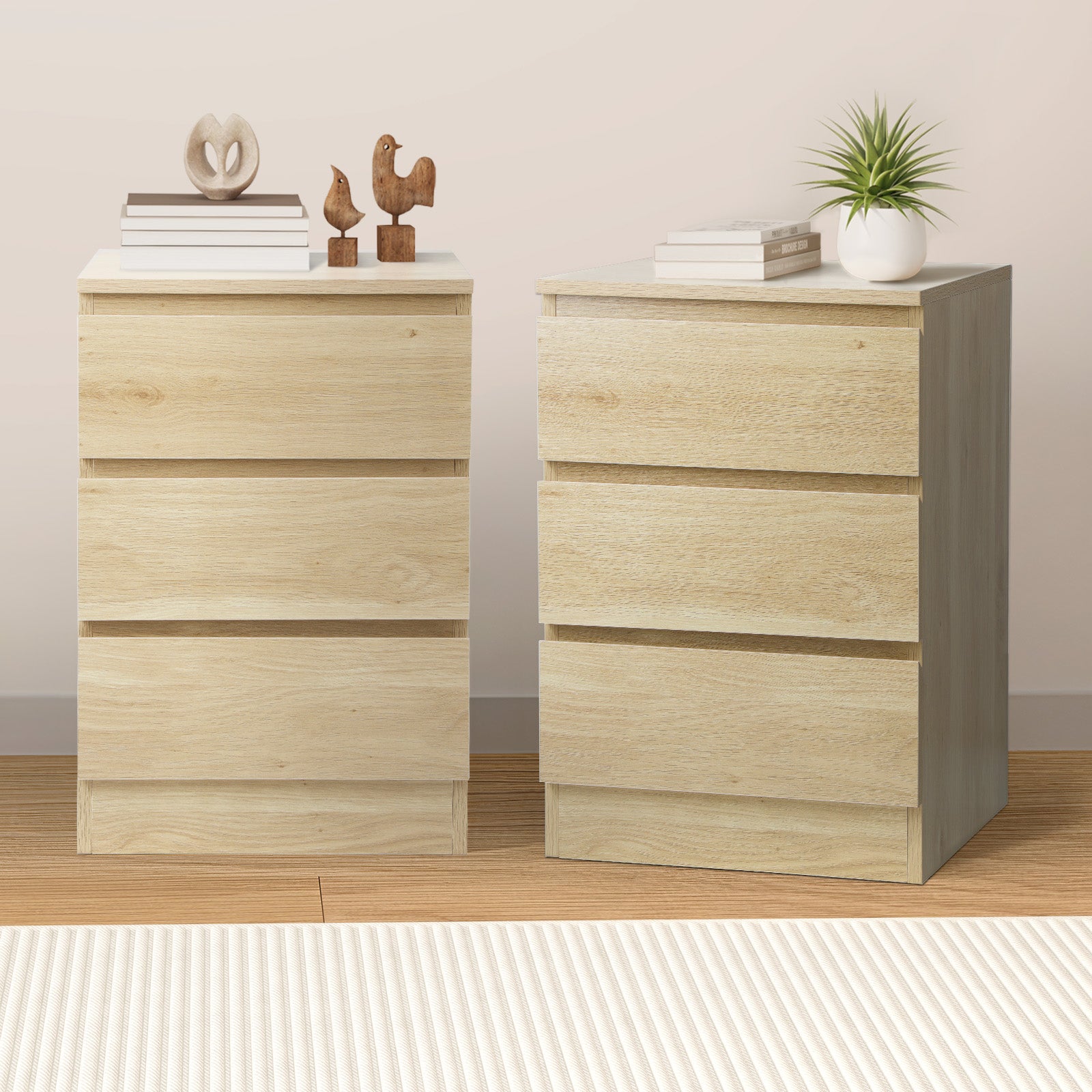 Oikiture Bedside Tables Set of 2 Side Table Storage Cabinet Nightstand Natural - Sunyee