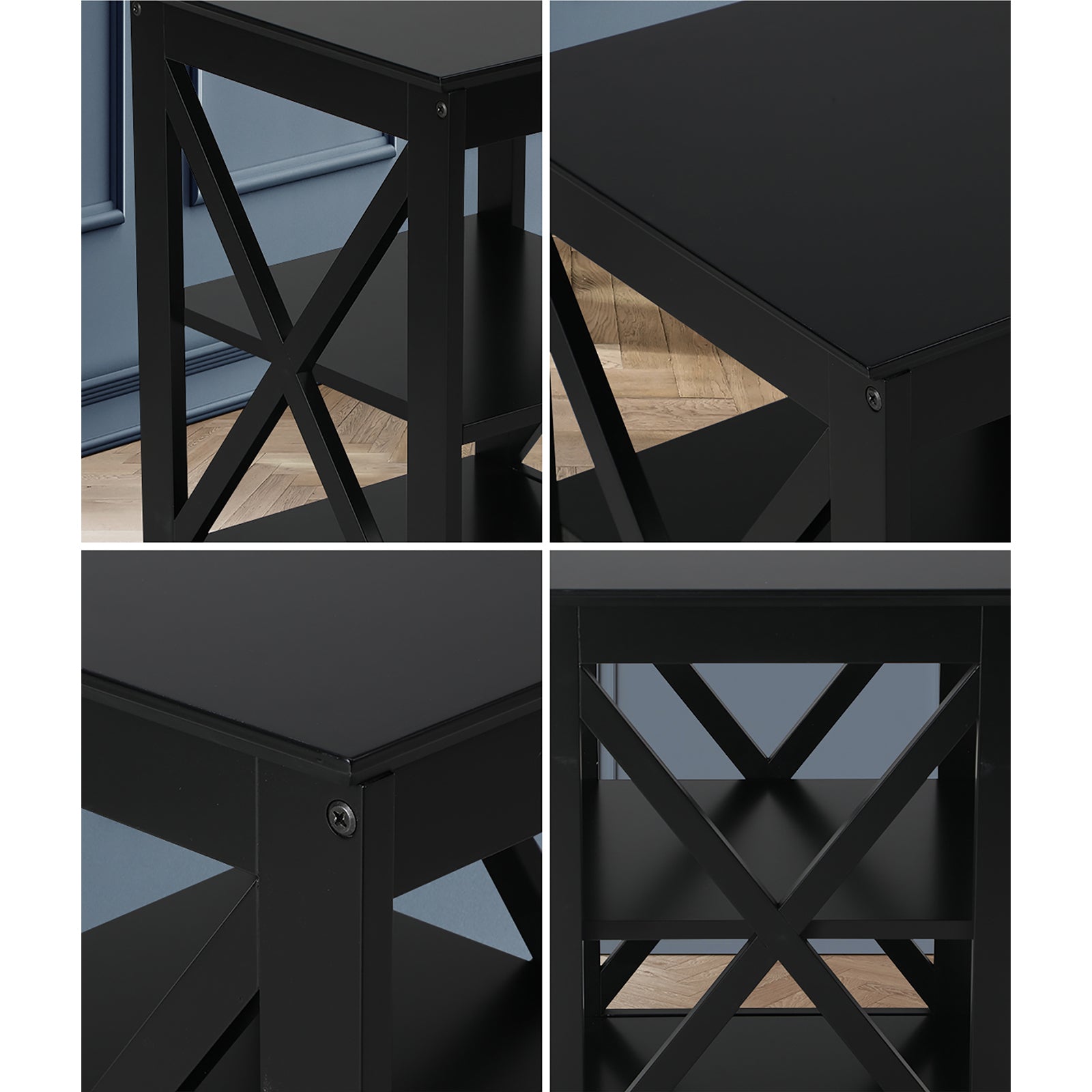Oikiture Side Table Coffee Bedside Sofa End Tables 3-tier Shelf Black - Sunyee