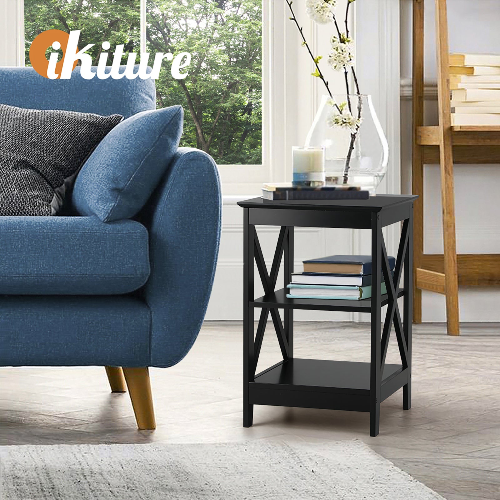 Oikiture Side Table Coffee Bedside Sofa End Tables 3-tier Shelf Black - Sunyee