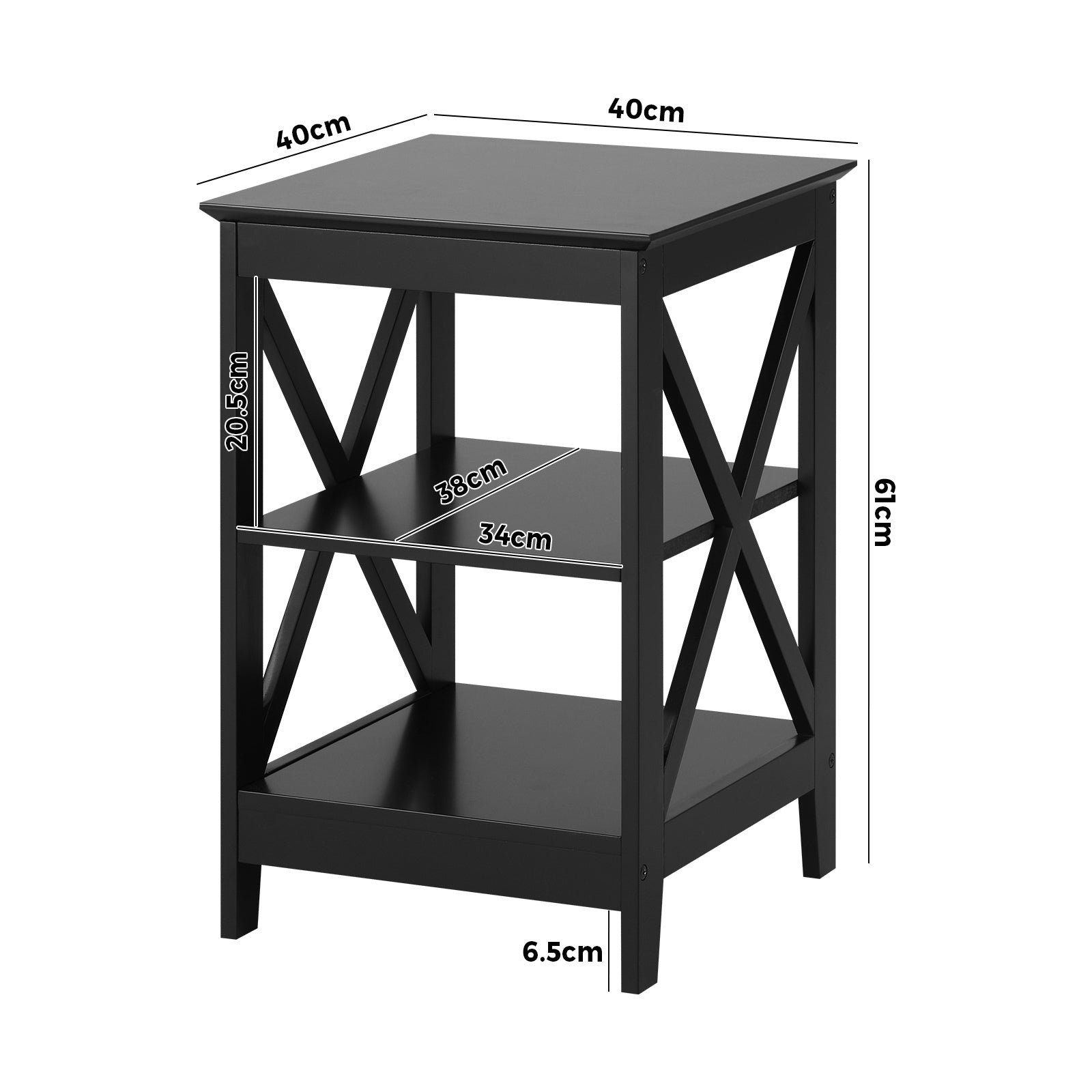 Oikiture 2x Side Table Coffee Bedside Sofa End Tables 3-tier Shelf Black - Sunyee
