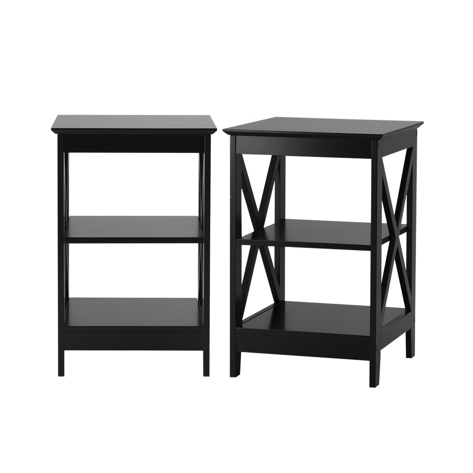 Oikiture 2x Side Table Coffee Bedside Sofa End Tables 3-tier Shelf Black - Sunyee