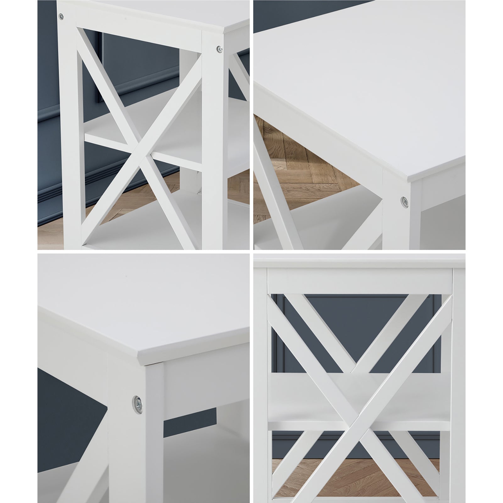Oikiture Side Table Coffee Bedside Sofa End Tables 3-tier Shelf White - Sunyee