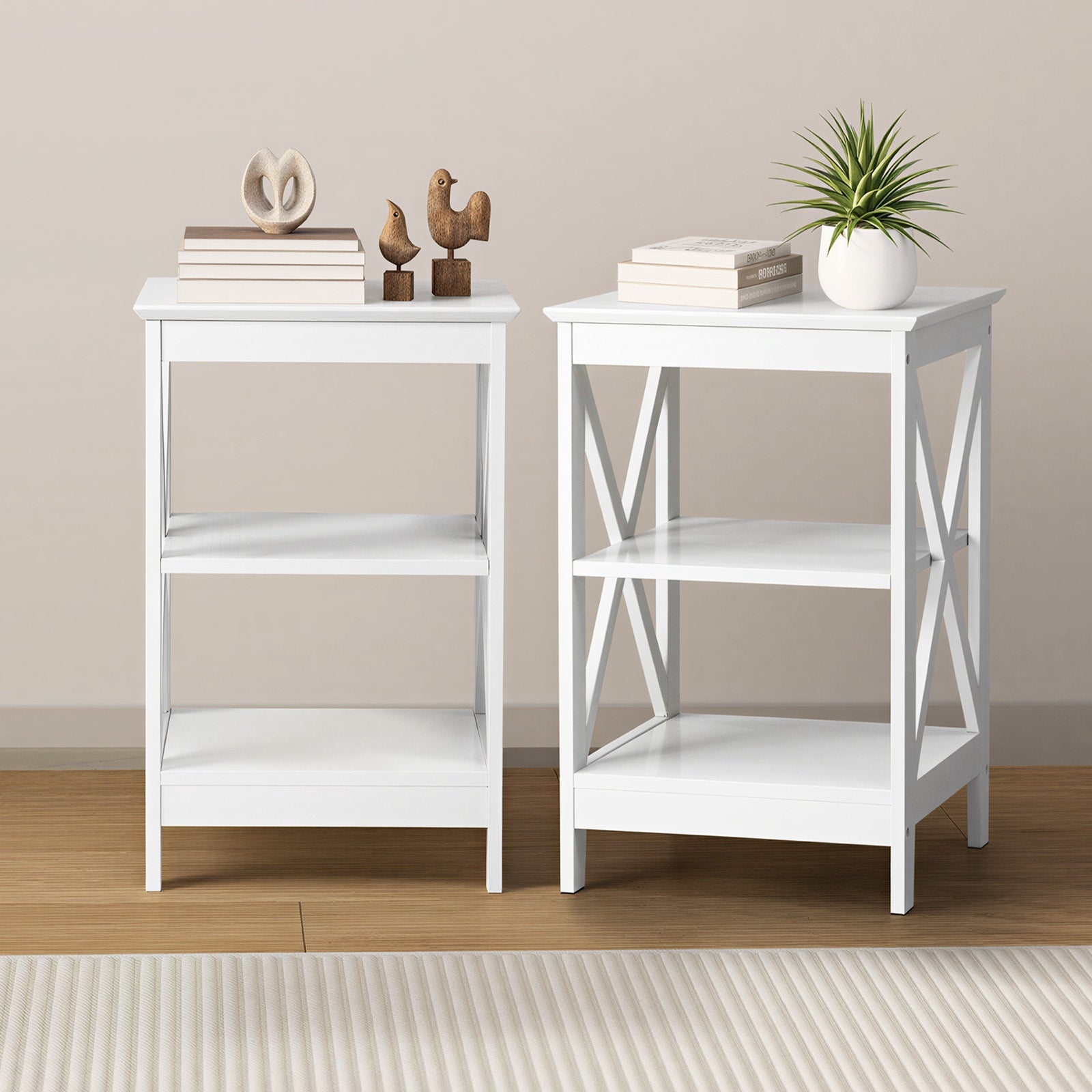 Oikiture 2x Side Table Coffee Bedside Sofa Storage End Tables 3-tier Shelf White - Sunyee