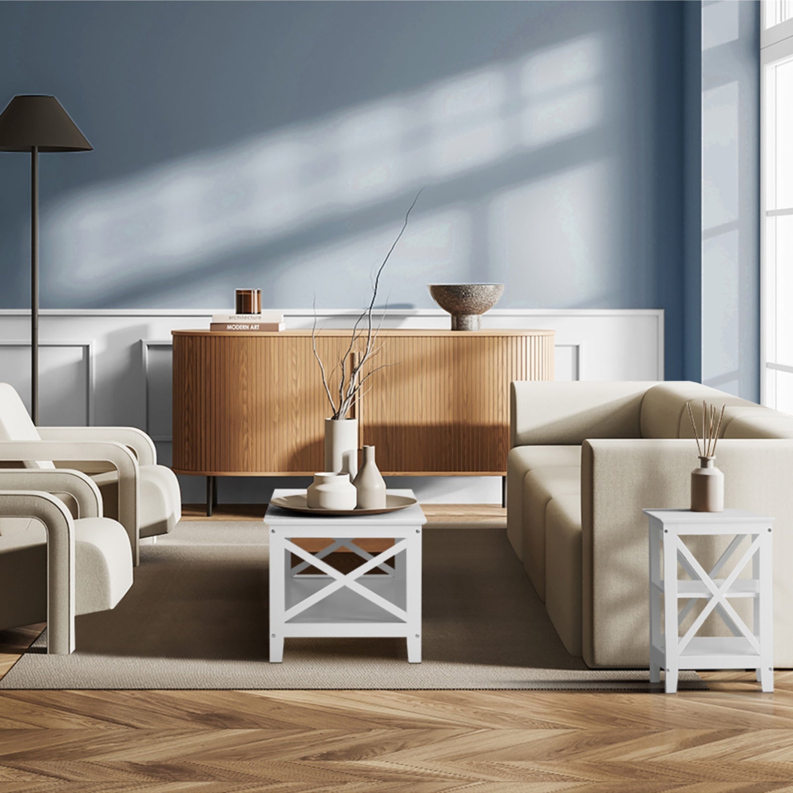 Oikiture 2x Side Table Coffee Bedside Sofa Storage End Tables 3-tier Shelf White - Sunyee