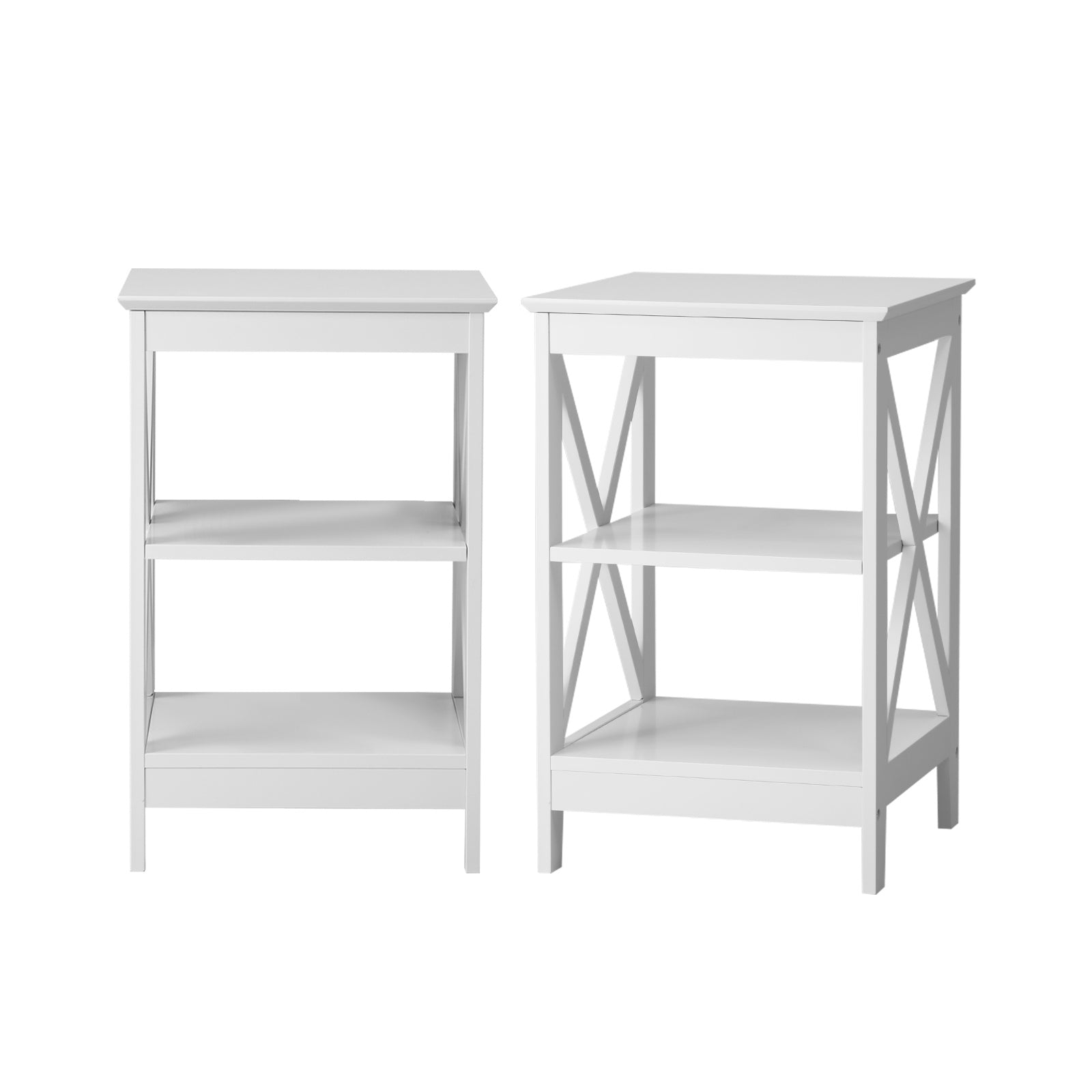 Oikiture 2x Side Table Coffee Bedside Sofa Storage End Tables 3-tier Shelf White - Sunyee