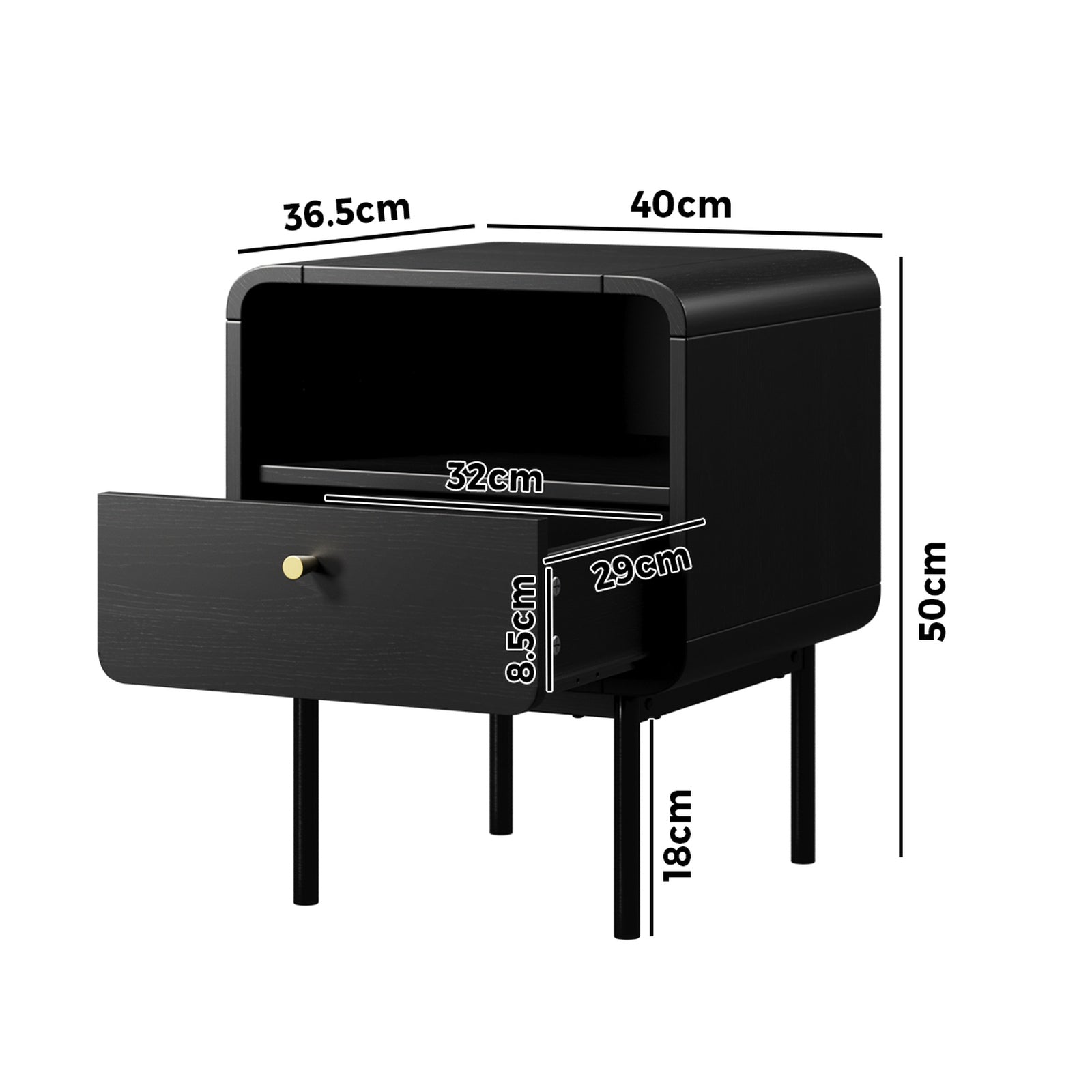 Oikiture Bedside Table Side Table Bedroom Storage Nightstand Metal Black - Sunyee