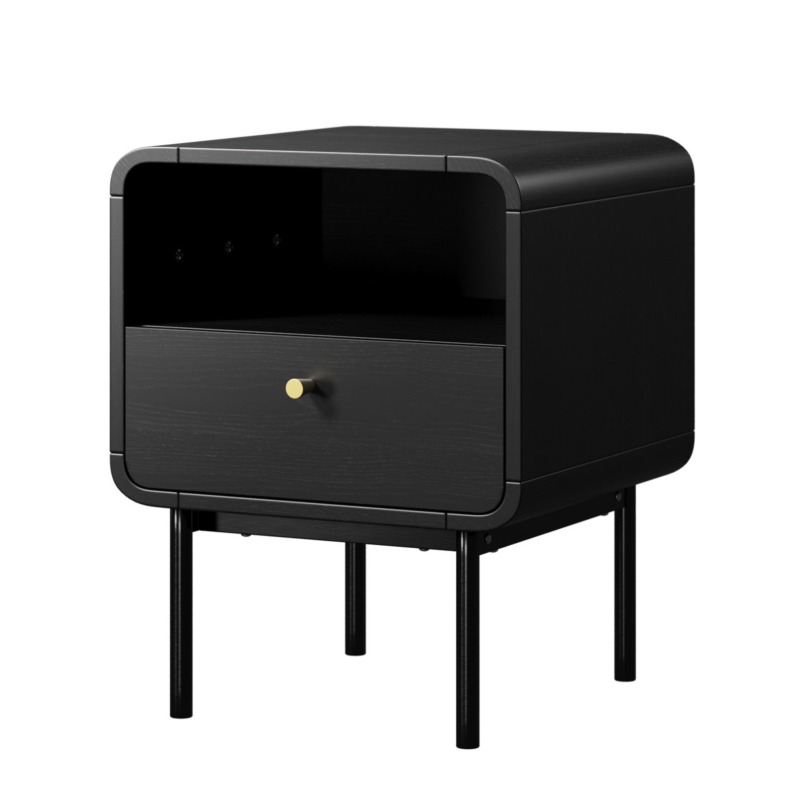 Oikiture Bedside Table Side Table Bedroom Storage Nightstand Metal Black - Sunyee