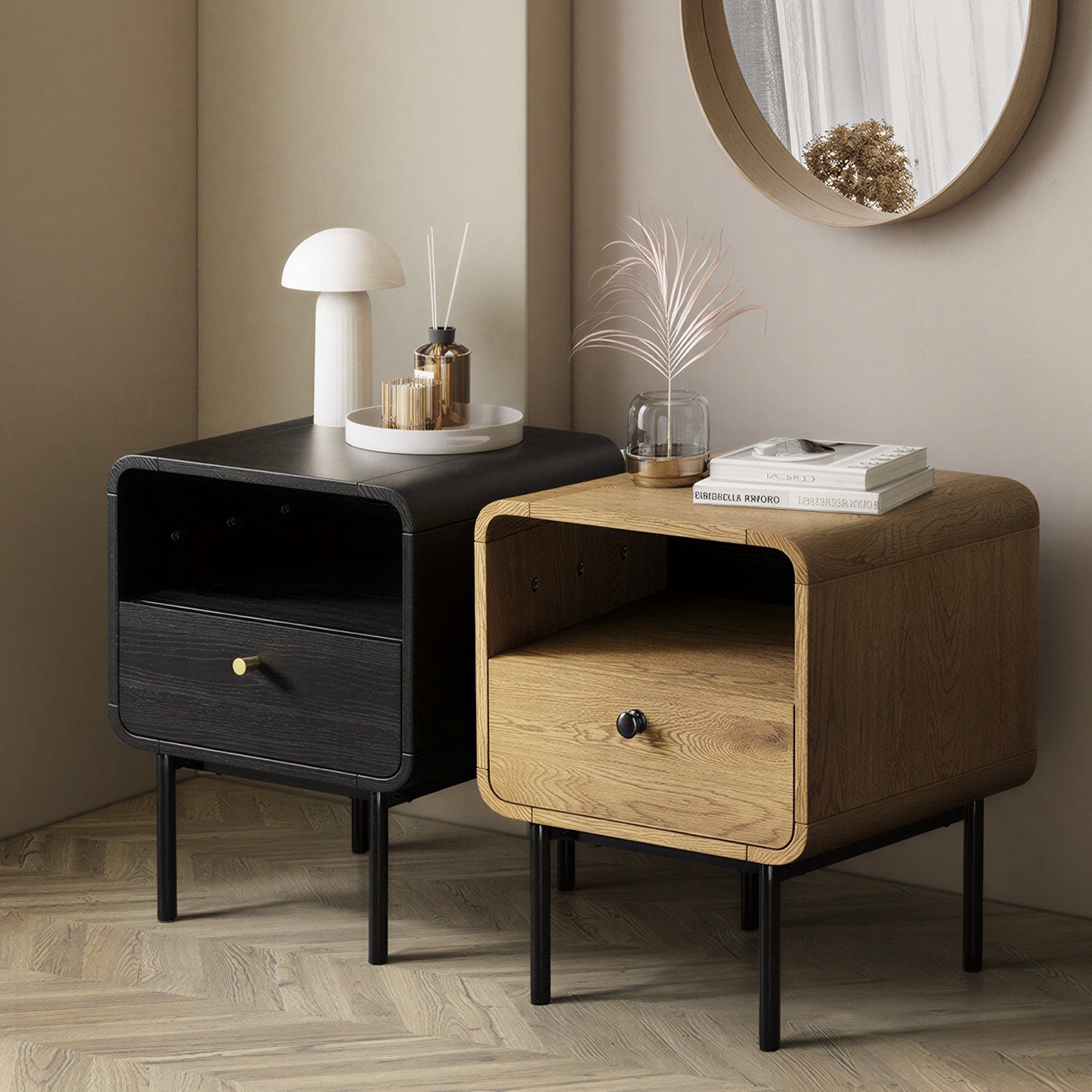 Oikiture Bedside Table Side Table Bedroom Storage Nightstand - Sunyee