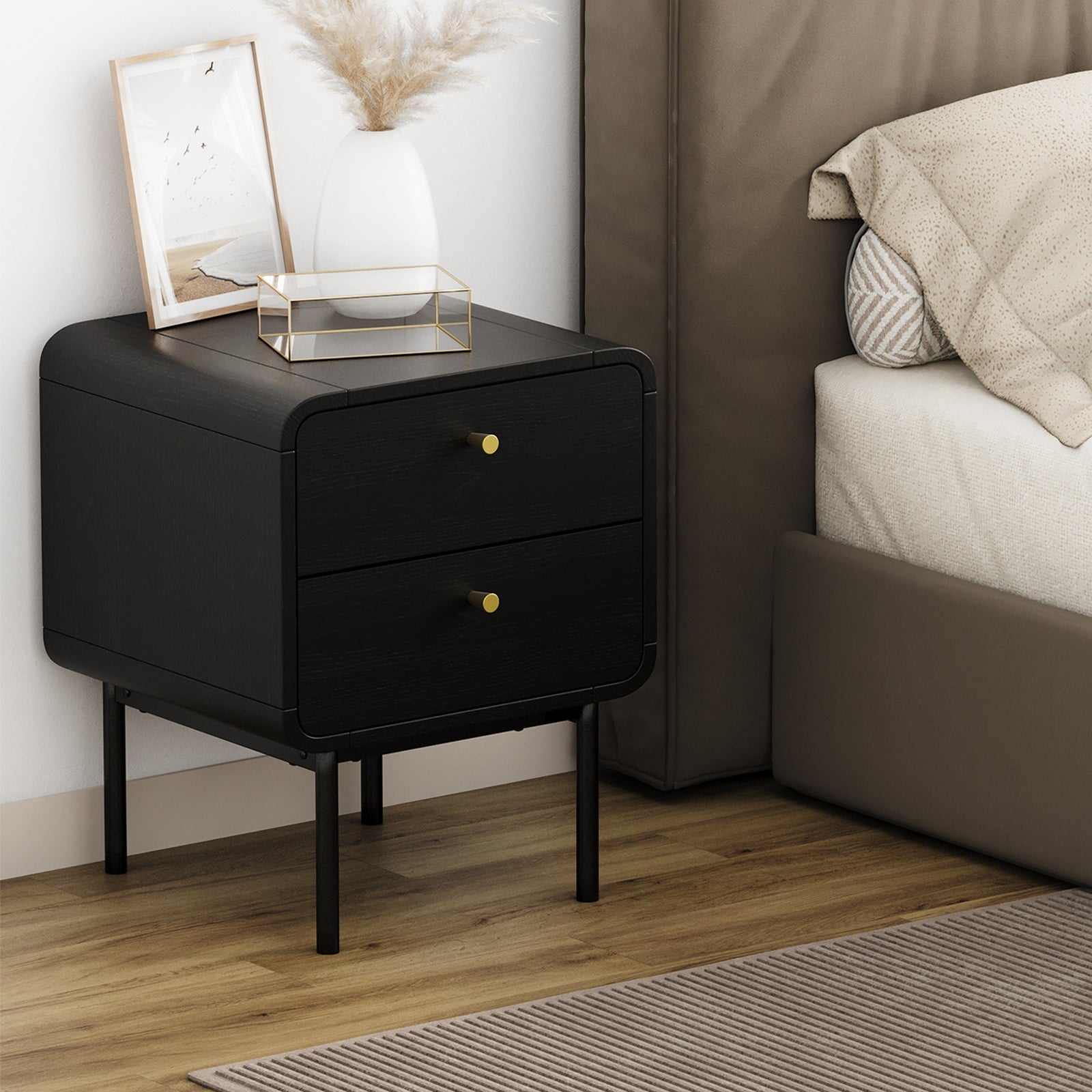 Oikiture Bedside Table 2 Drawers Side Table Bedroom Nightstand - Sunyee
