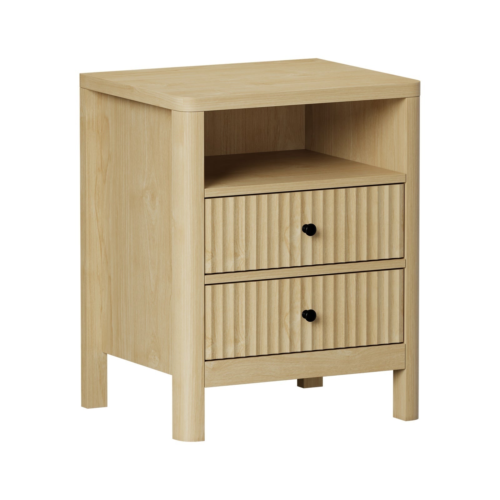 Oikiture 2x Bedside Table 2 Drawers Side End Table Nightstand Open Shelf Natural - Sunyee