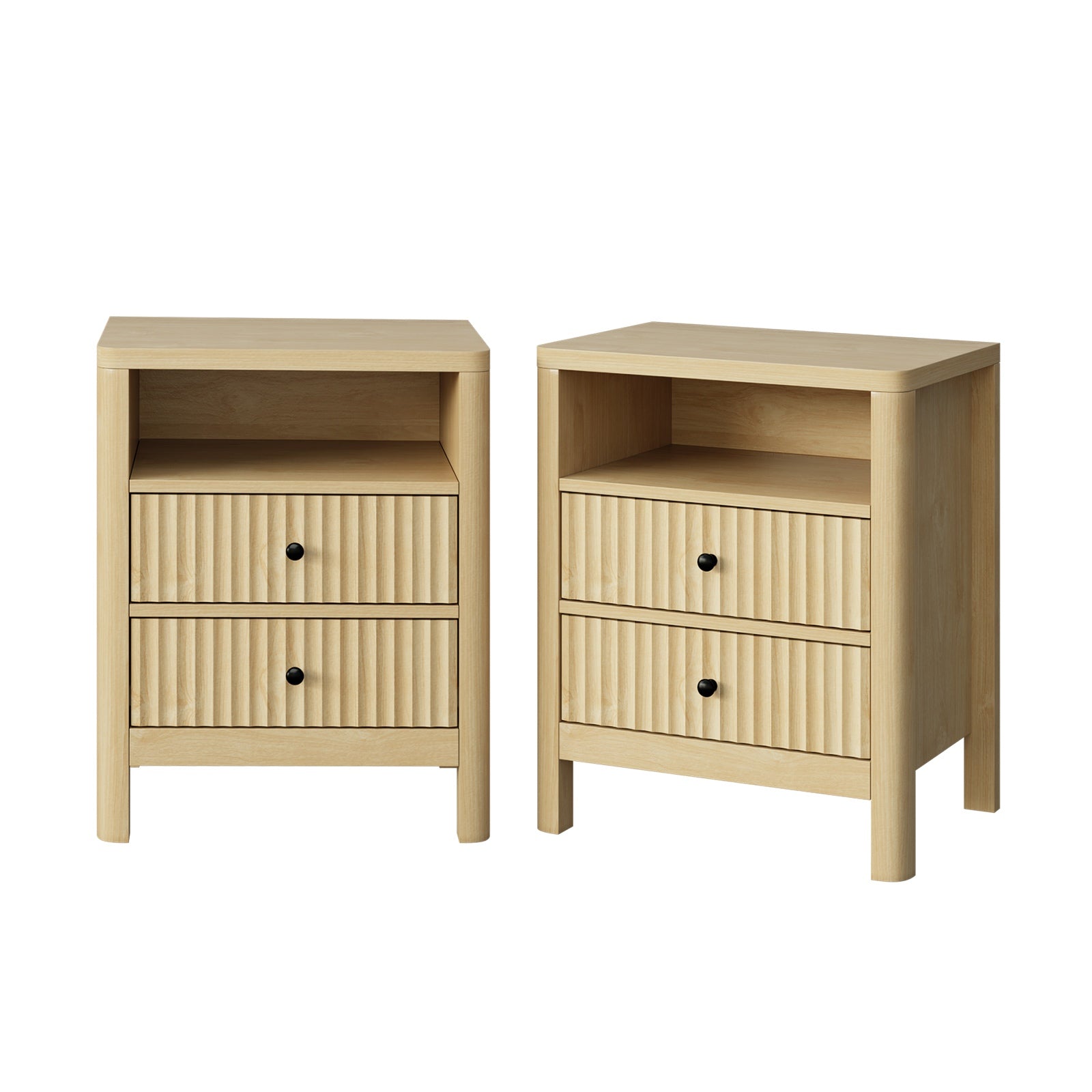 Oikiture 2x Bedside Table 2 Drawers Side End Table Nightstand Open Shelf Natural - Sunyee