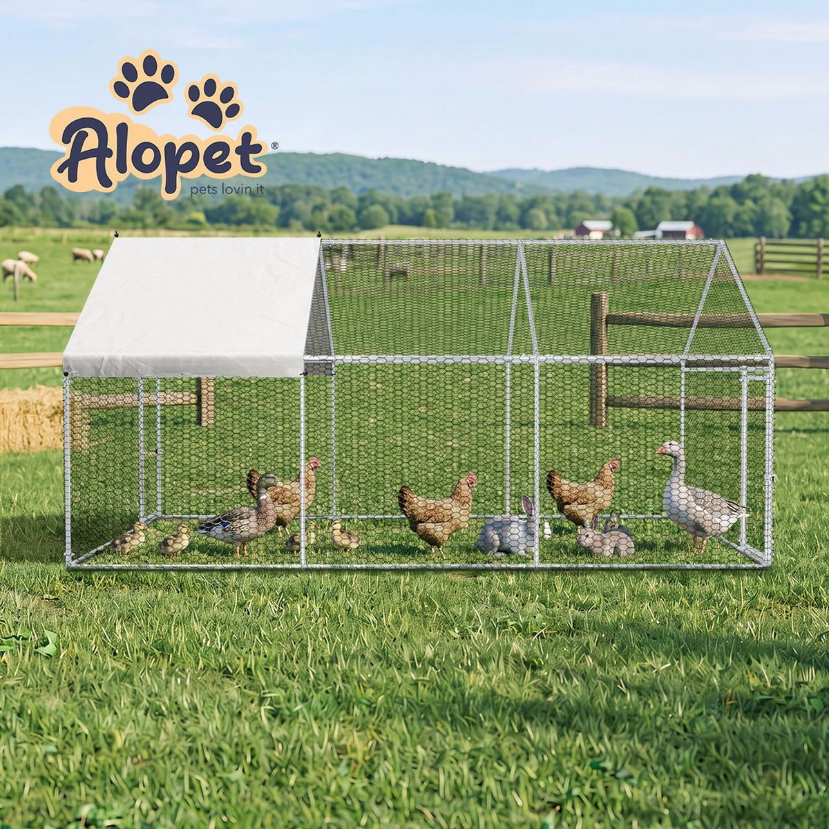 Alopet 3x2x1.5M Chicken Coop with Cover Poultry Cage Run Yard Pet Rabbit Hutch