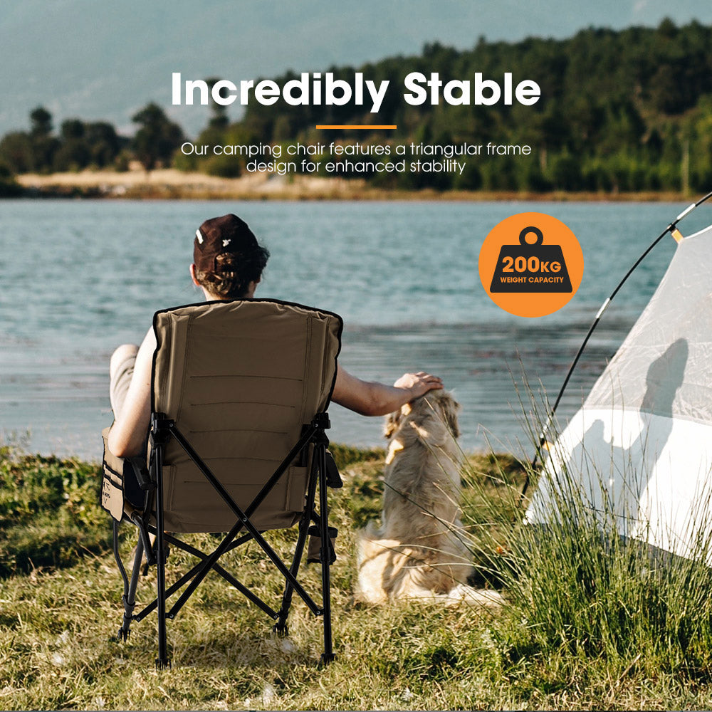 San Hima Folding Camping Chair Outdoor Portable Thick Padding Recliner Khaki - Sunyee