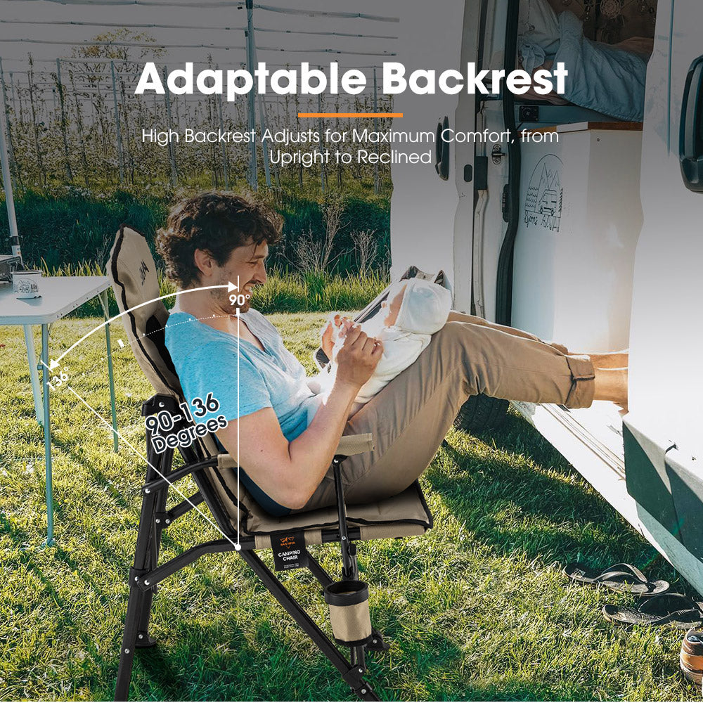 San Hima Folding Camping Chair Outdoor Portable Thick Padding Recliner Khaki - Sunyee