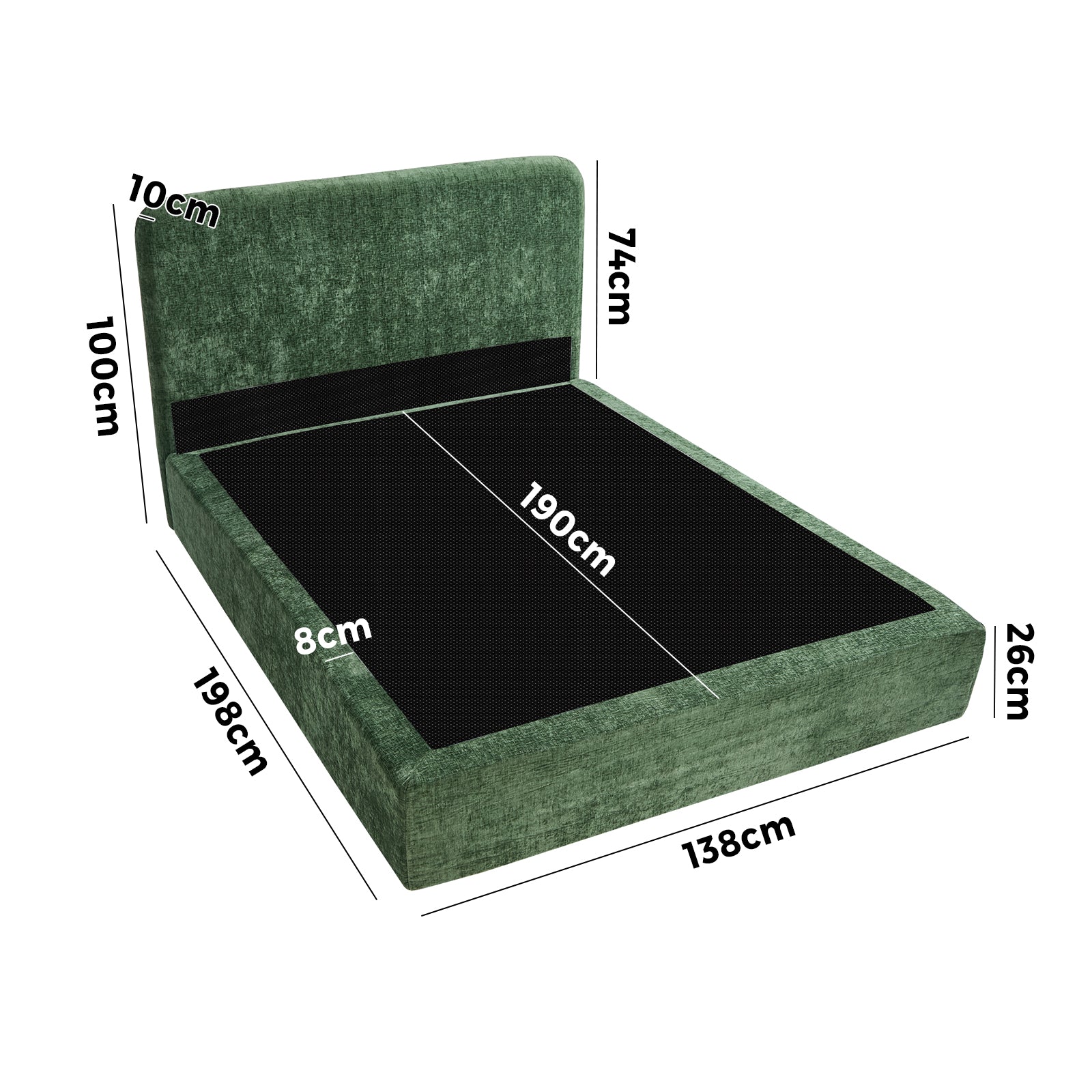Oikiture Double Compressed Upholstered Bed Frame with Headboard Chenille Green