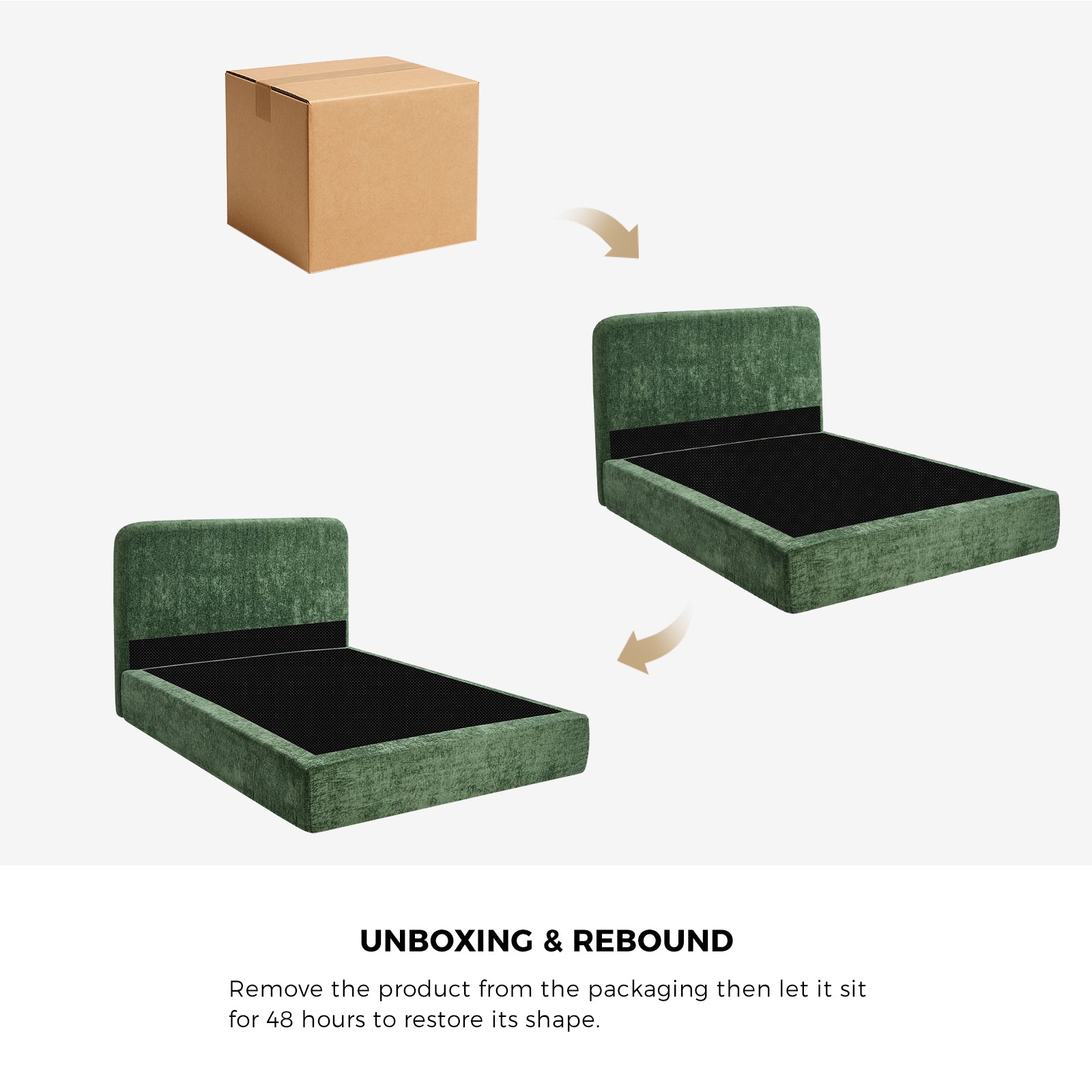 Oikiture Queen Compressed Upholstered Bed Frame with Headboard Chenille Green