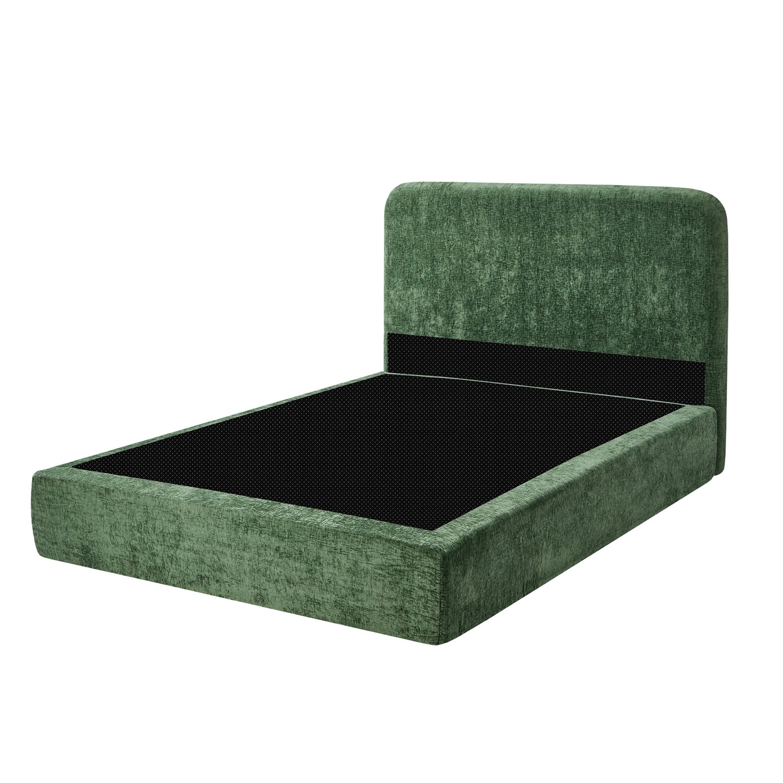 Oikiture Queen Compressed Upholstered Bed Frame with Headboard Chenille Green